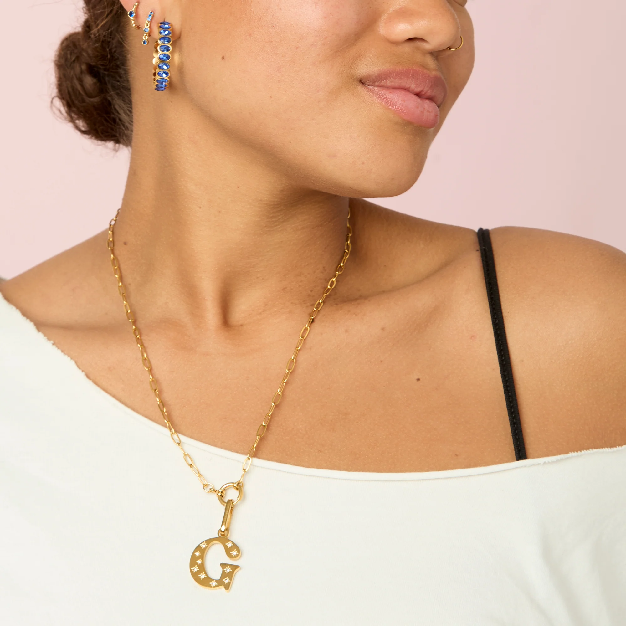G Minnie Gold Crystal Star Letter Charm - Image 3