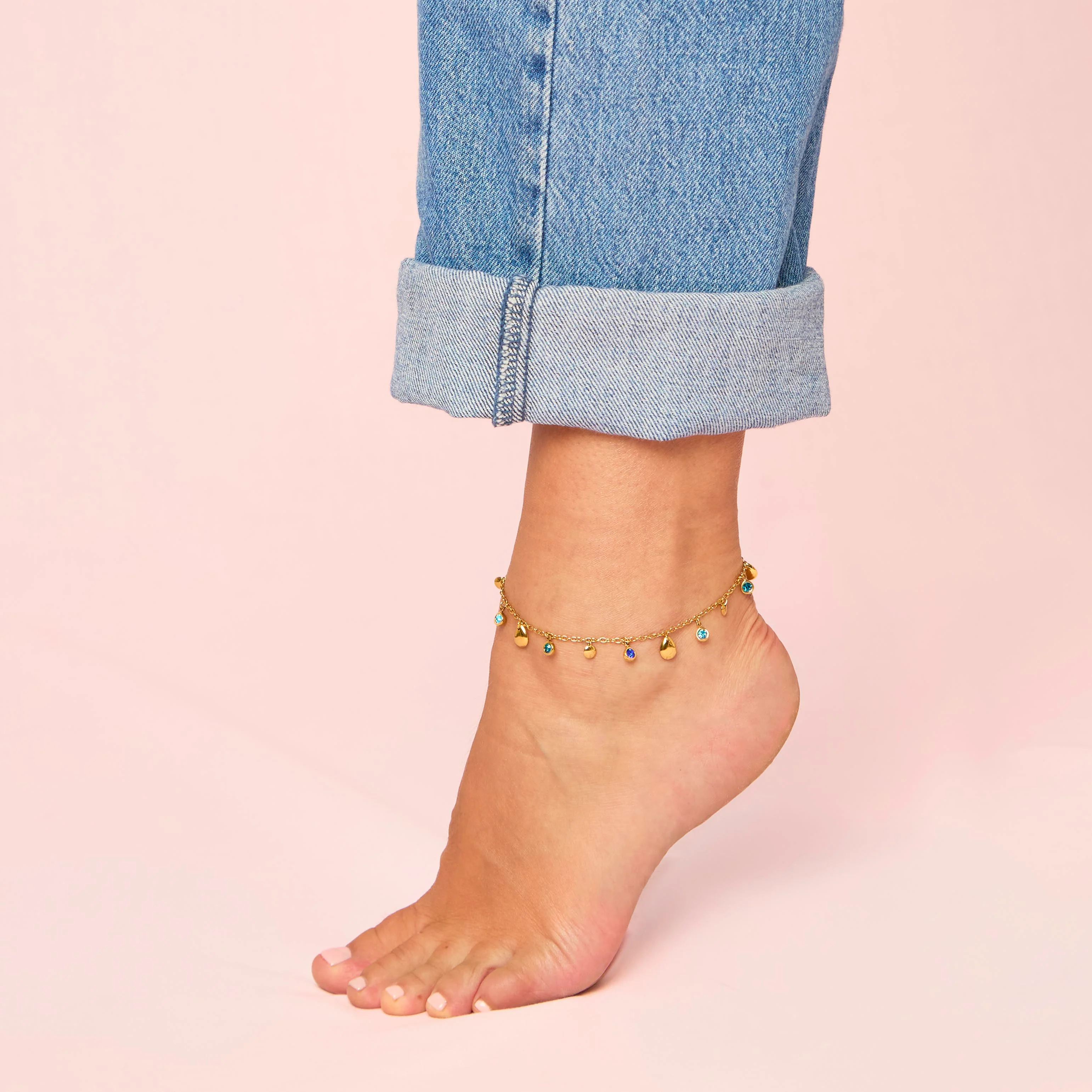 Georgia Gold Blue Droplet Anklet - Image 2