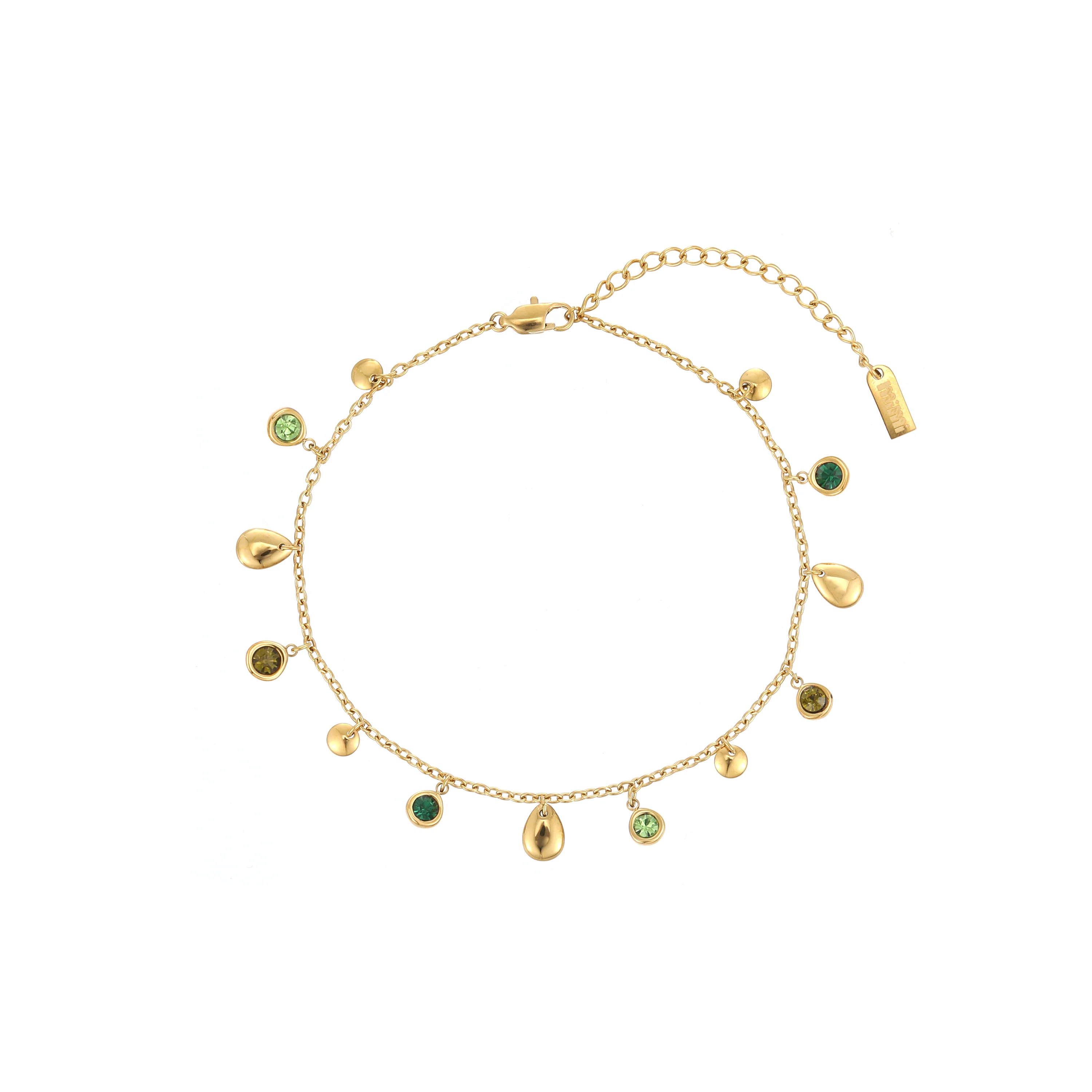 Georgia Gold Green Droplet Anklet