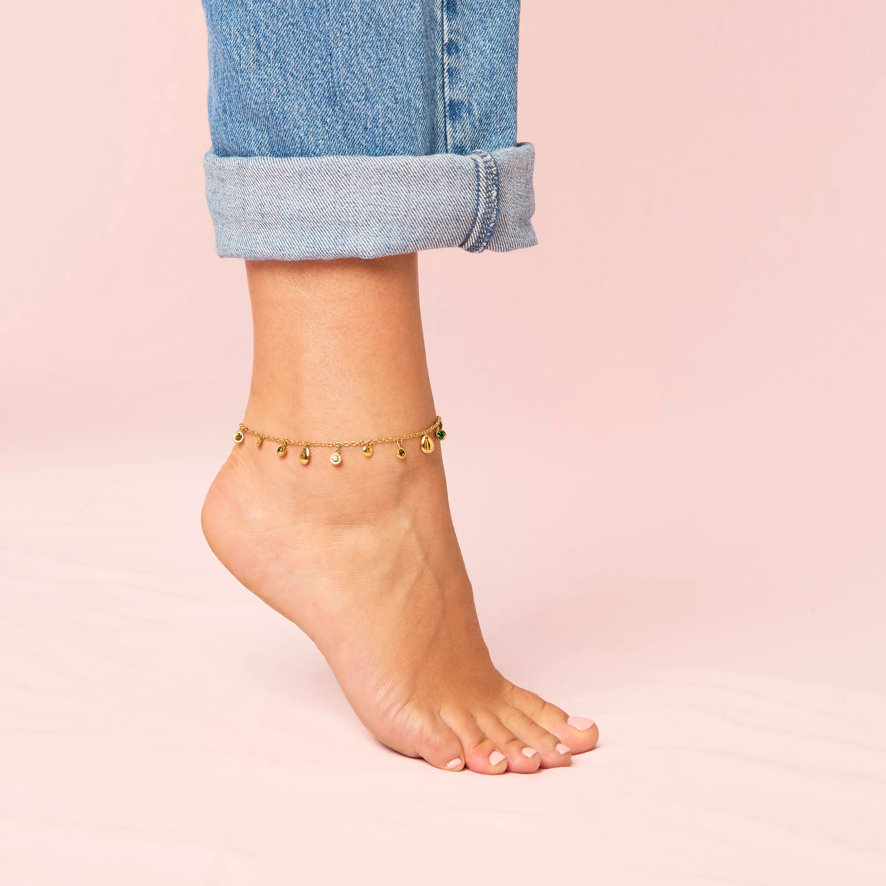 Georgia Gold Green Droplet Anklet - Image 2
