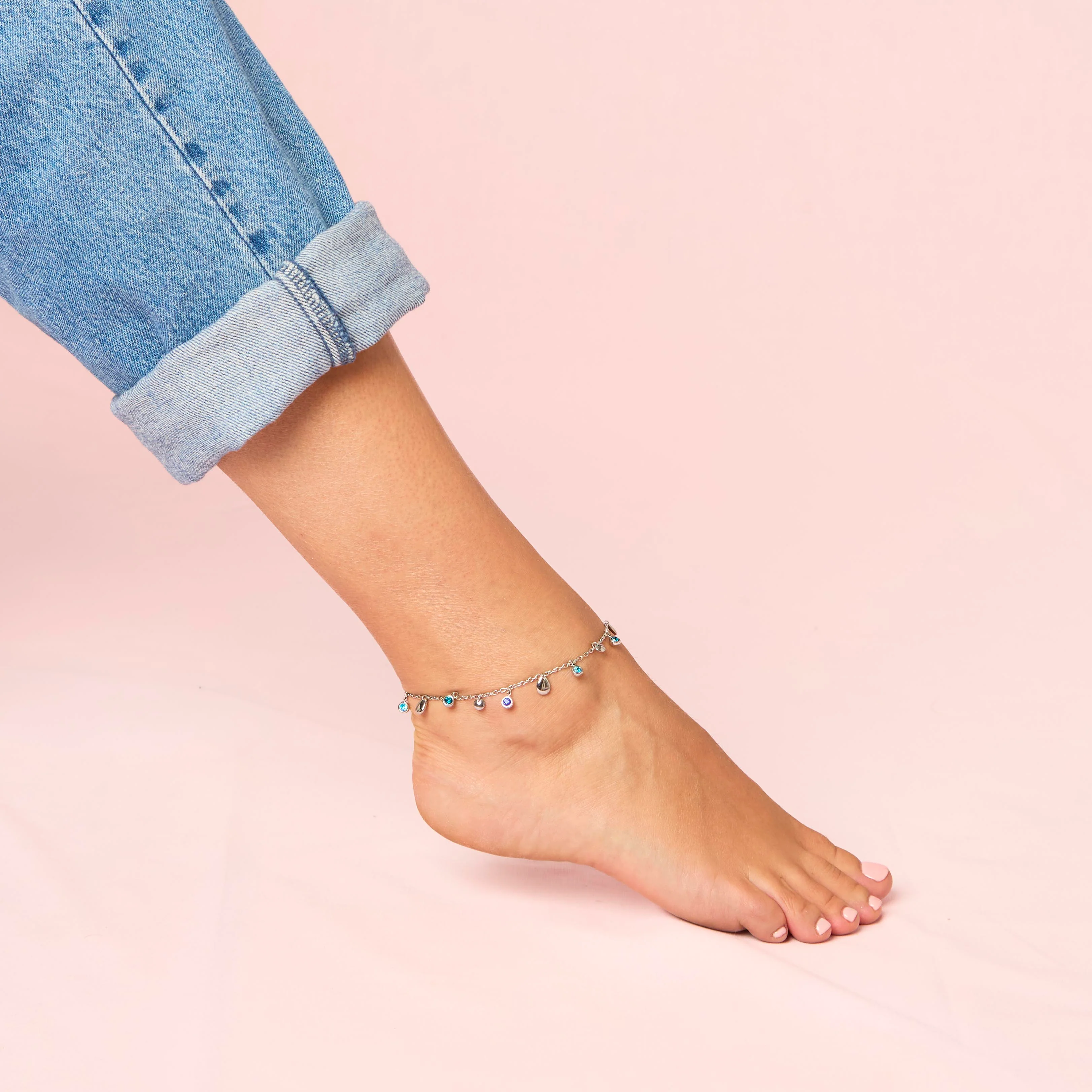 Georgia Silver Blue Droplet Anklet - Image 2