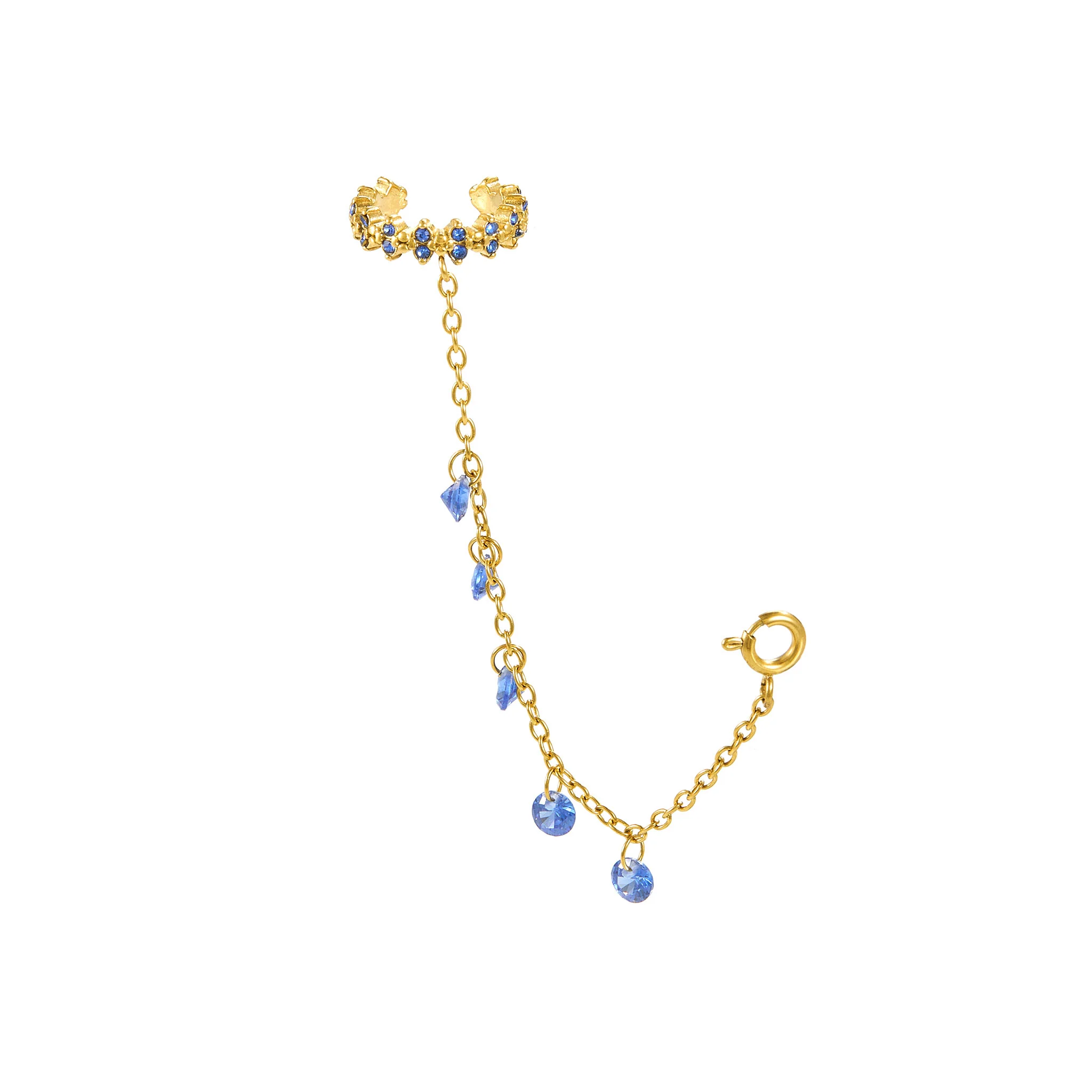 Millie Gold Blue Chunky Ear Cuff & Droplet Chain