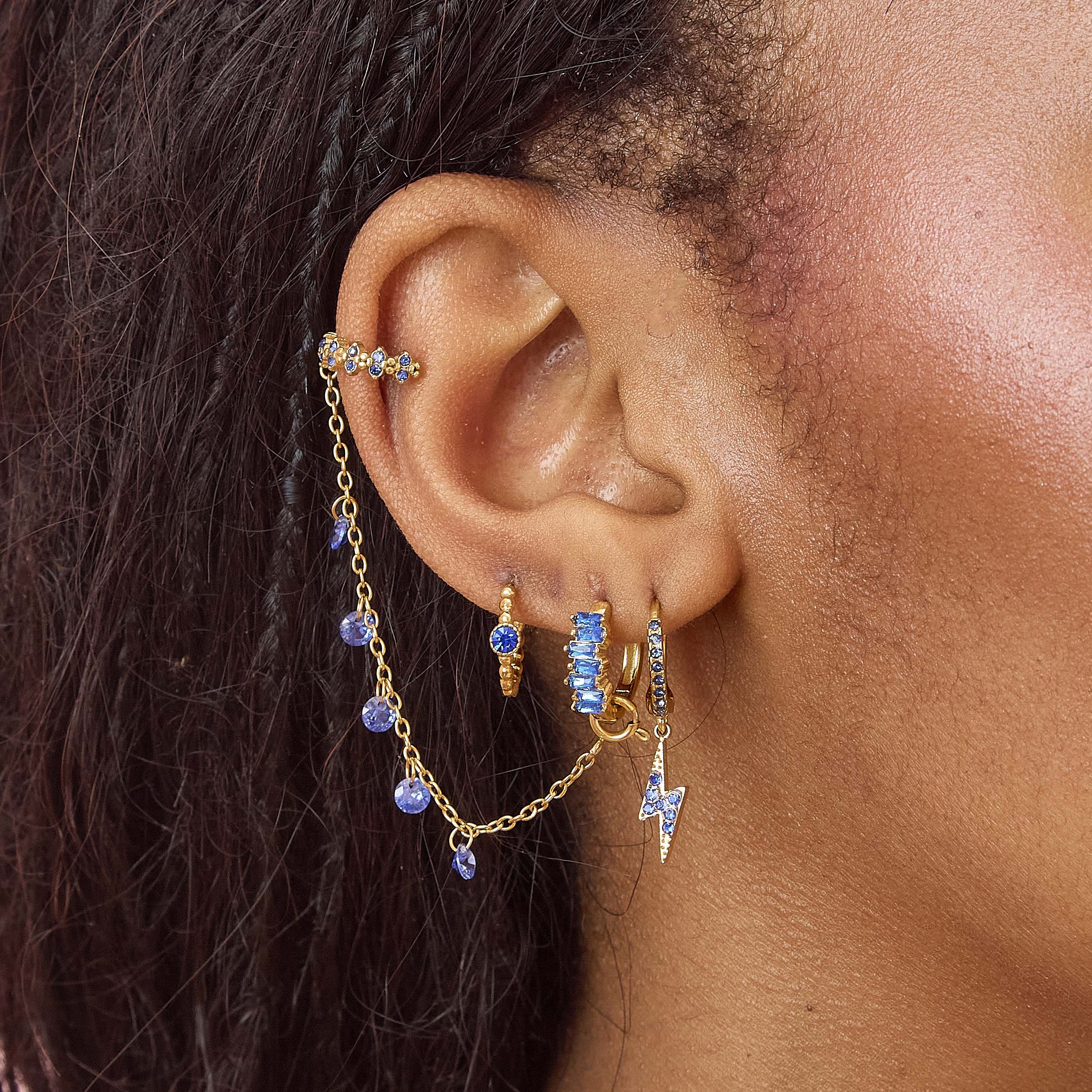 Millie Gold Blue Chunky Ear Cuff & Droplet Chain - Image 2
