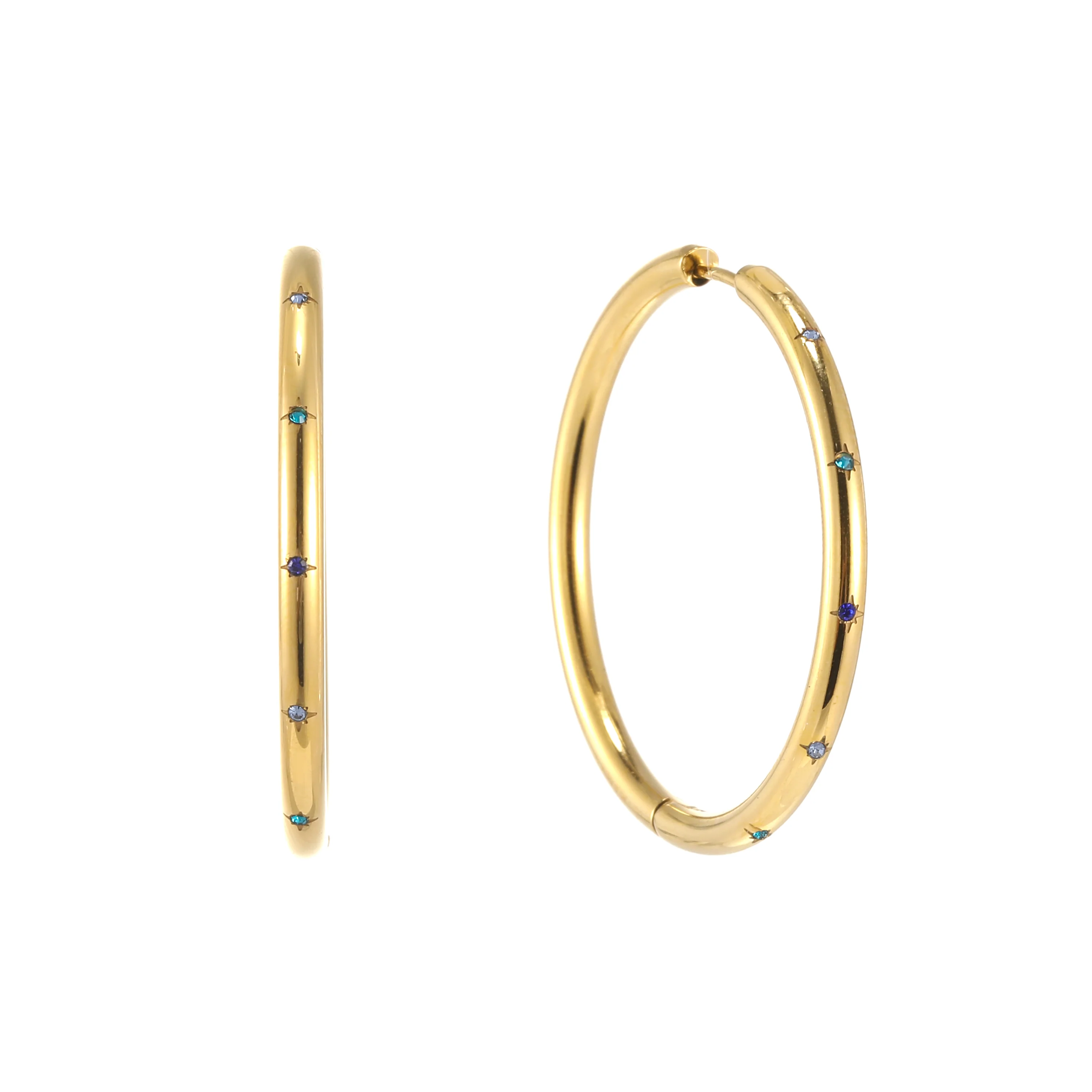 Hebe Gold Blue Thin Bigger Star Hoop
