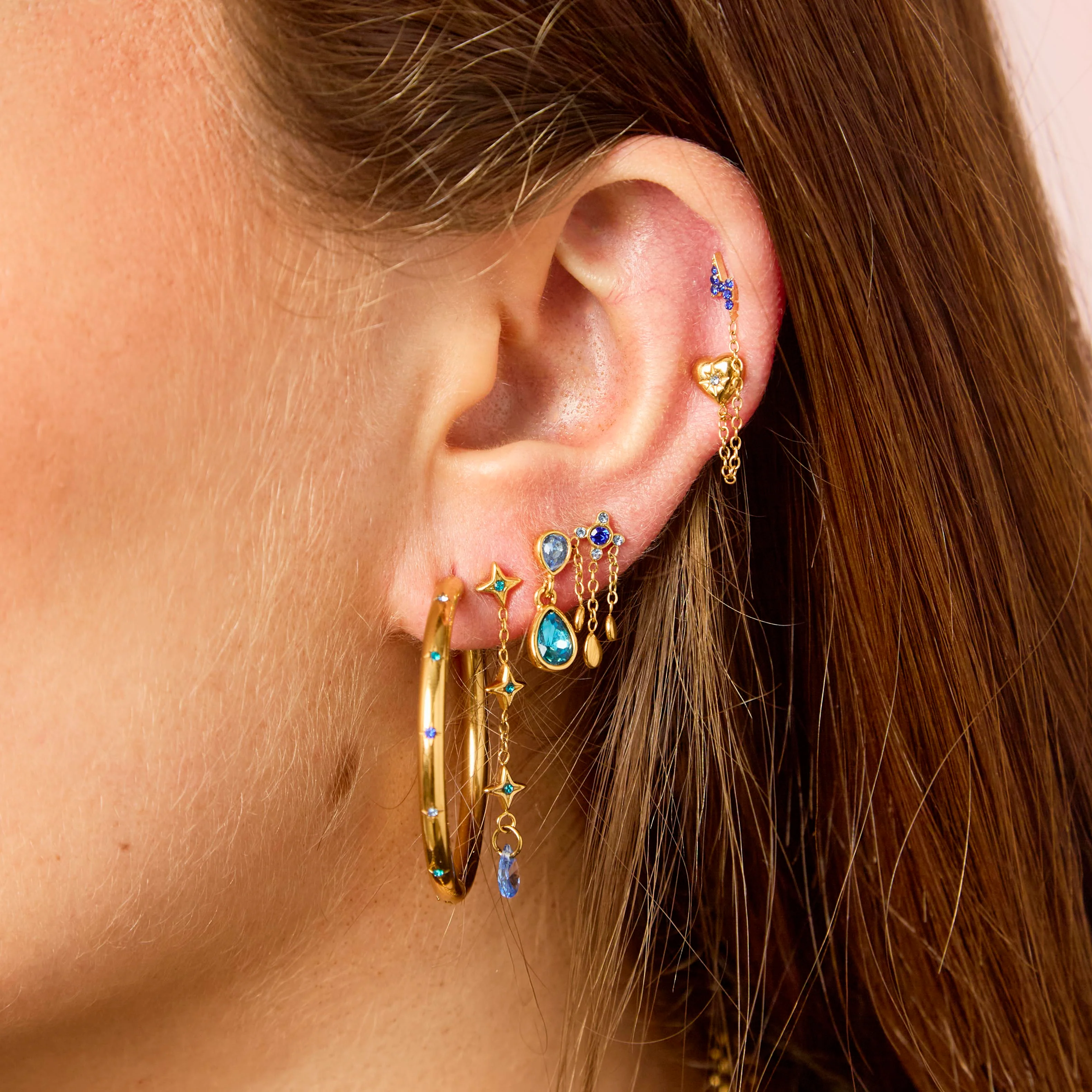Hebe Gold Blue Thin Bigger Star Hoop - Image 3