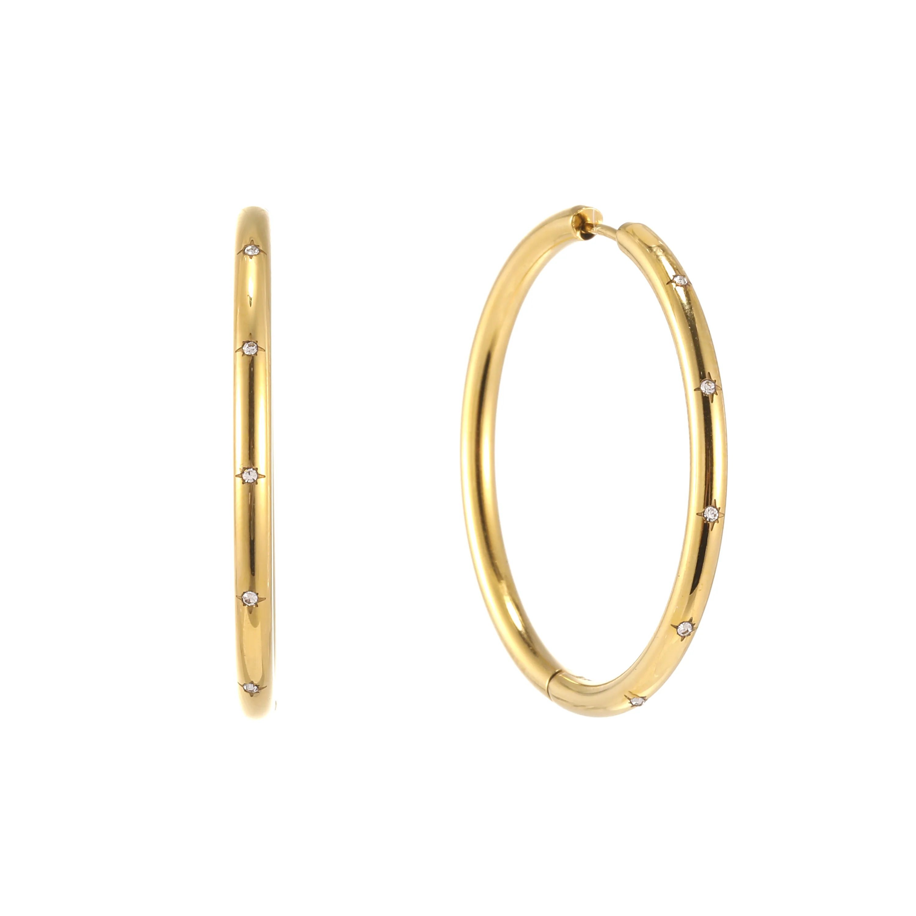 Hebe Gold Crystal Thin Bigger Star Hoop