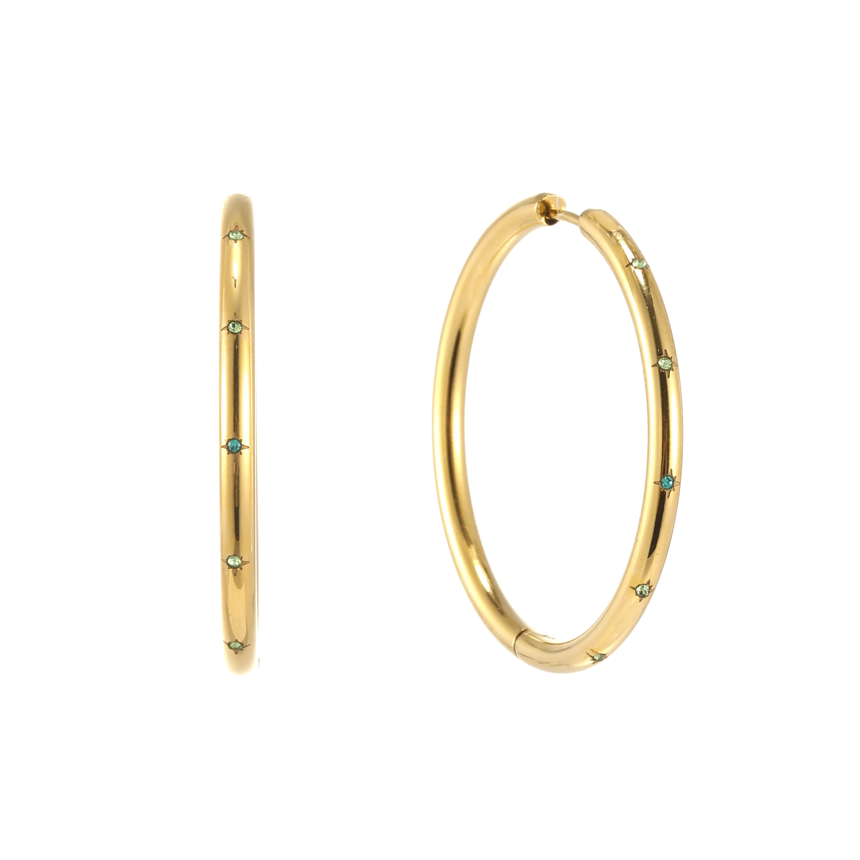 Hebe Gold Green Thin Bigger Star Hoop