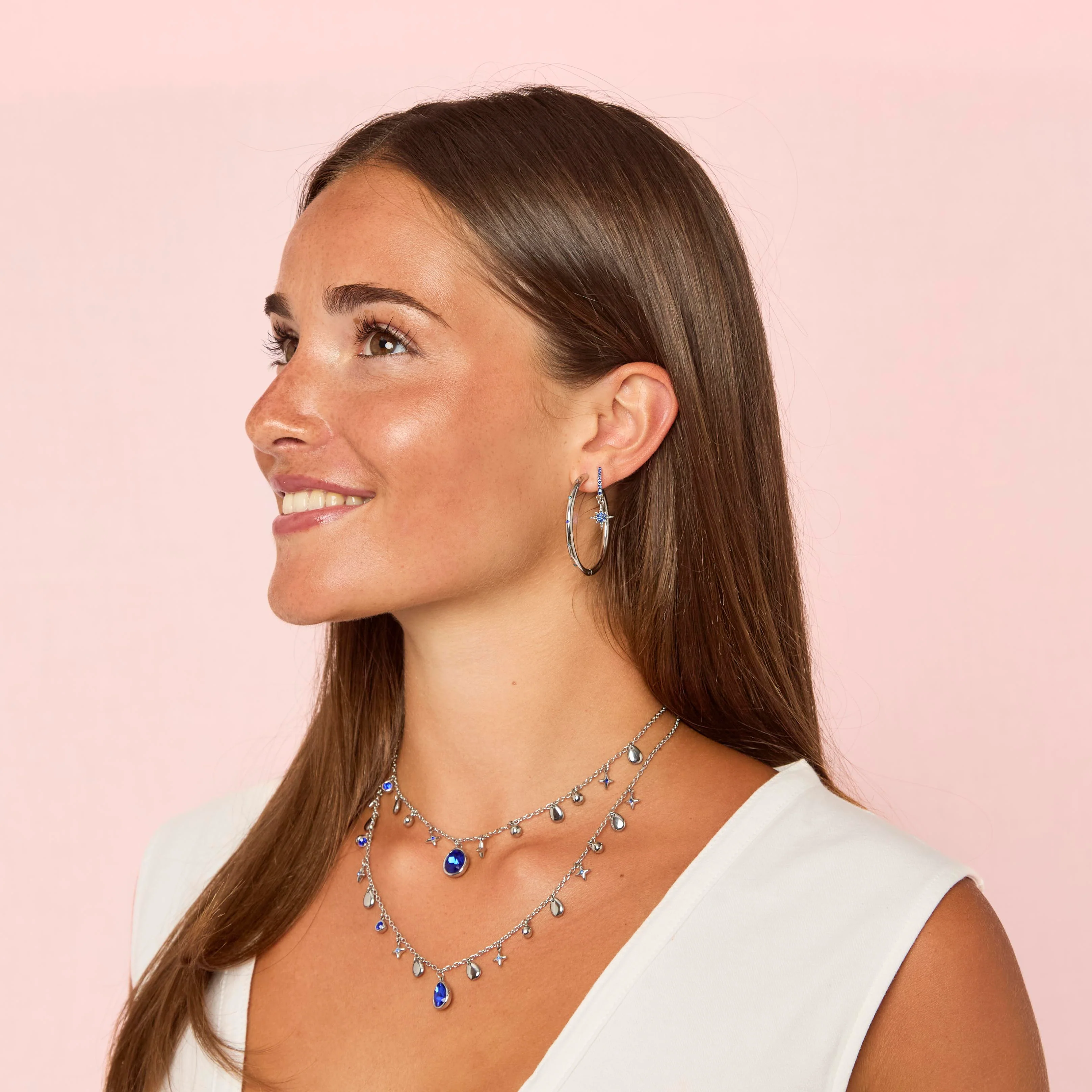 Hebe Silver Blue Thin Bigger Star Hoop - Image 4