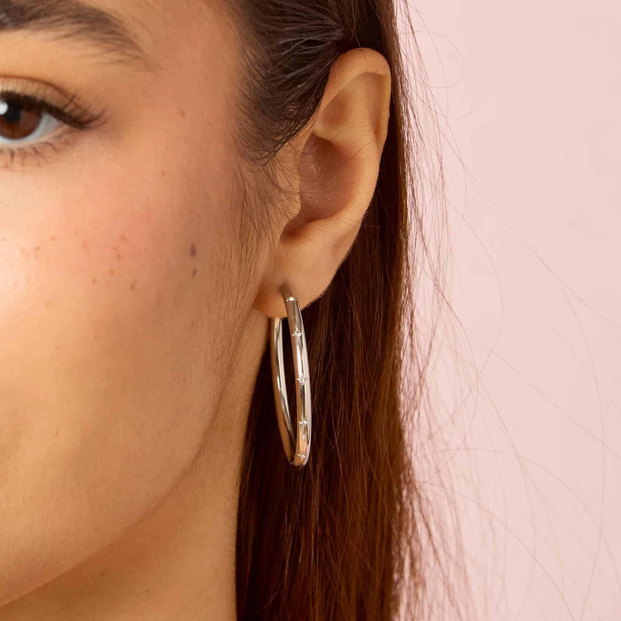 Hebe Silver Crystal Thin Bigger Star Hoop - Image 2
