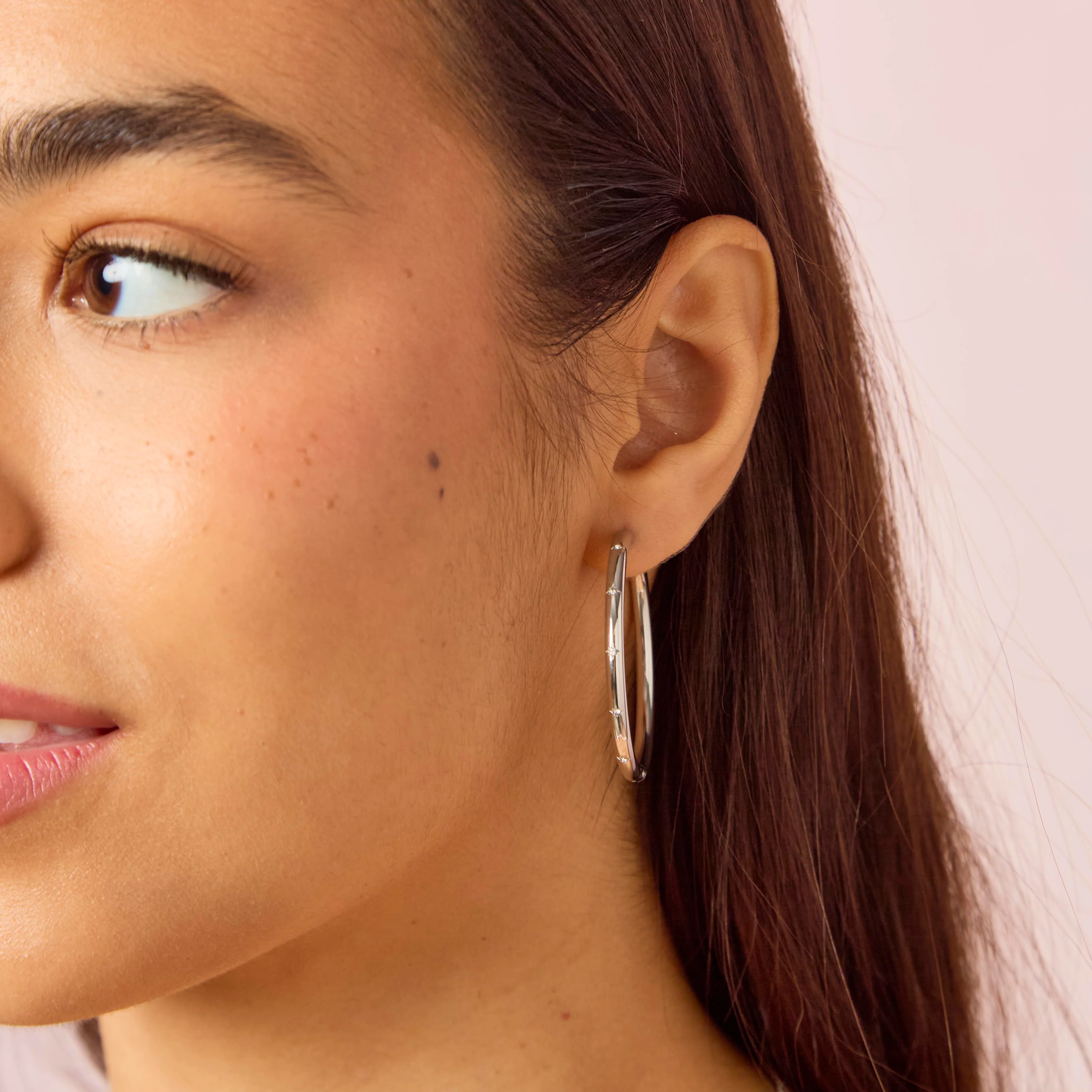 Hebe Silver Crystal Thin Bigger Star Hoop - Image 3