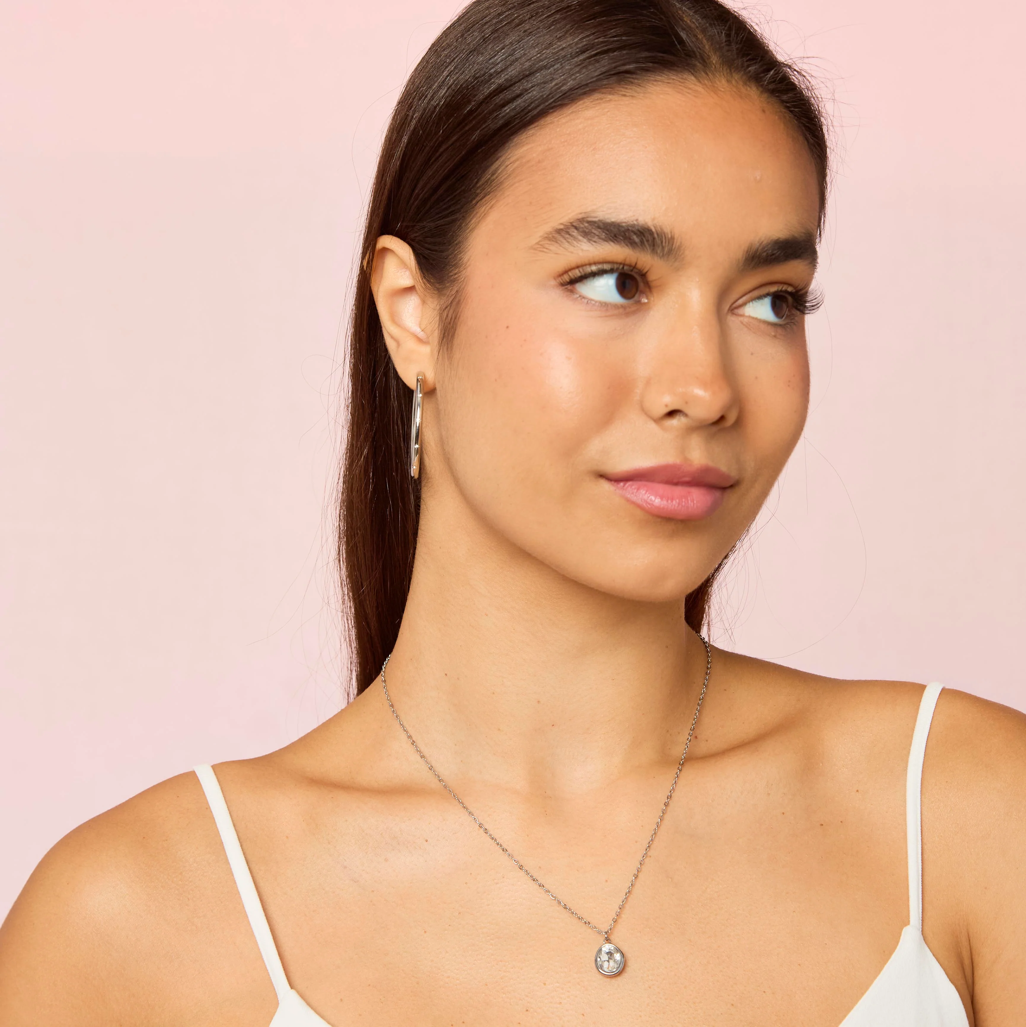 Hebe Silver Crystal Thin Bigger Star Hoop - Image 4