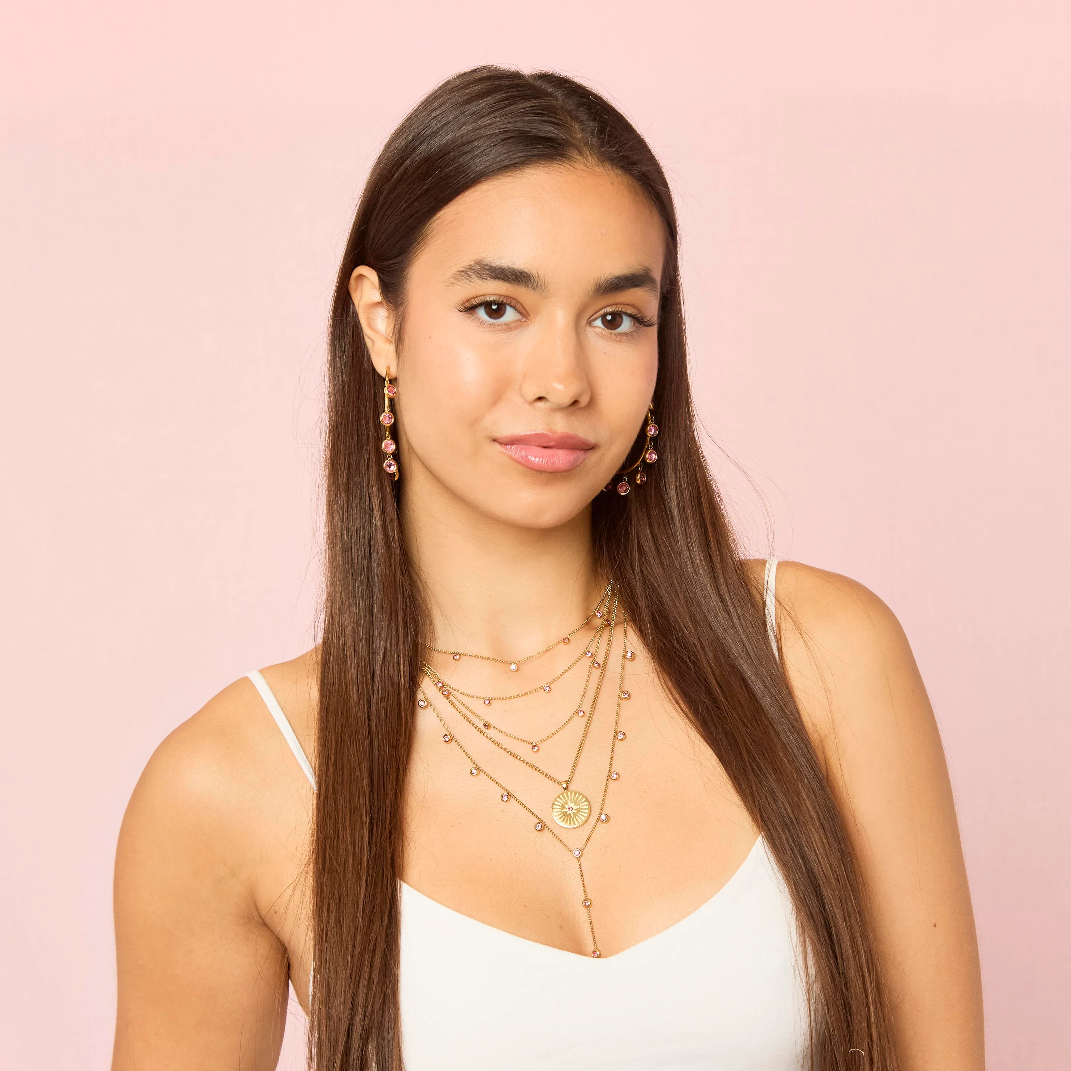 India Gold Pink Droplet Necklace - Image 4