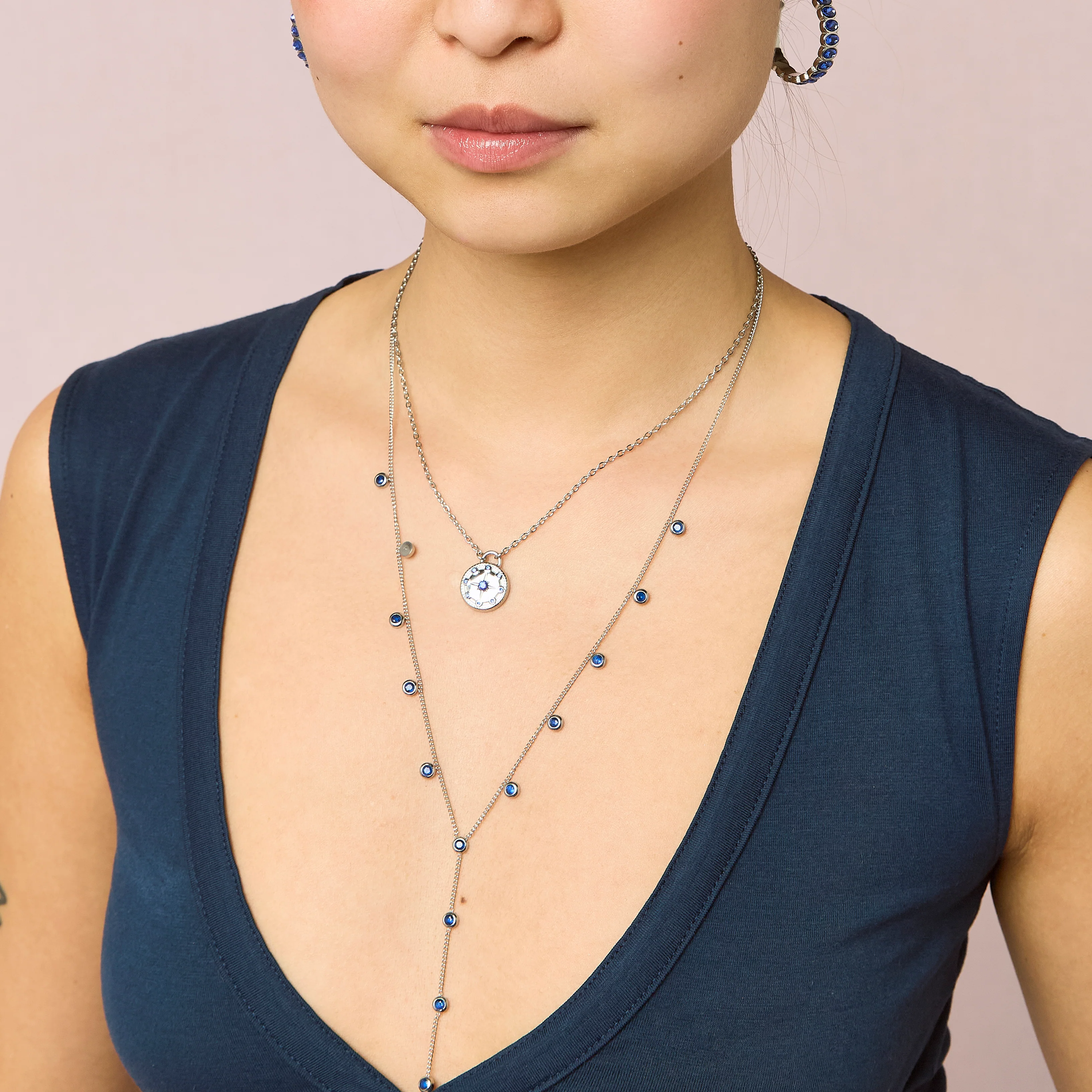 India Silver Blue Droplet Necklace - Image 4