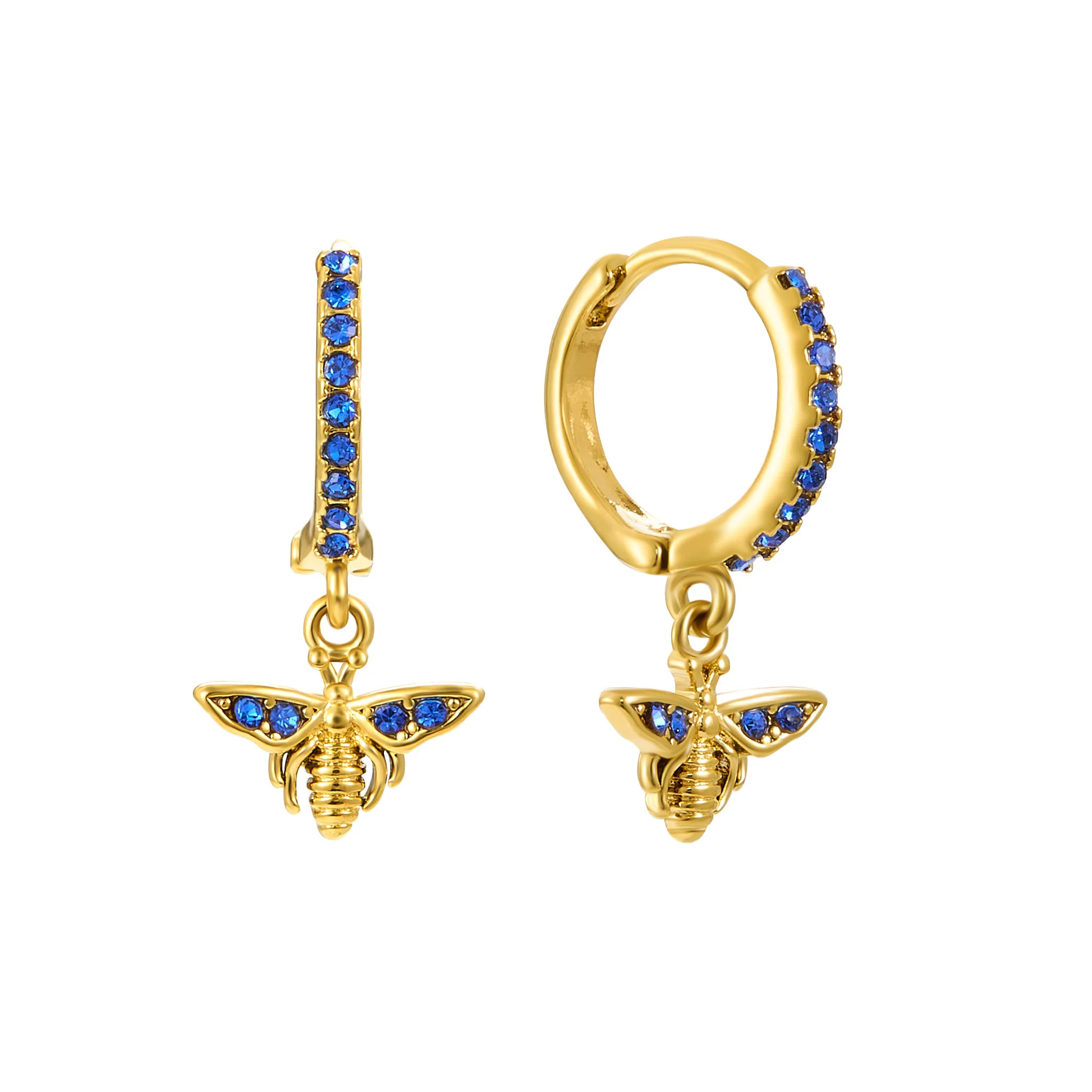 Ines Gold Blue Bee Huggie Earrings