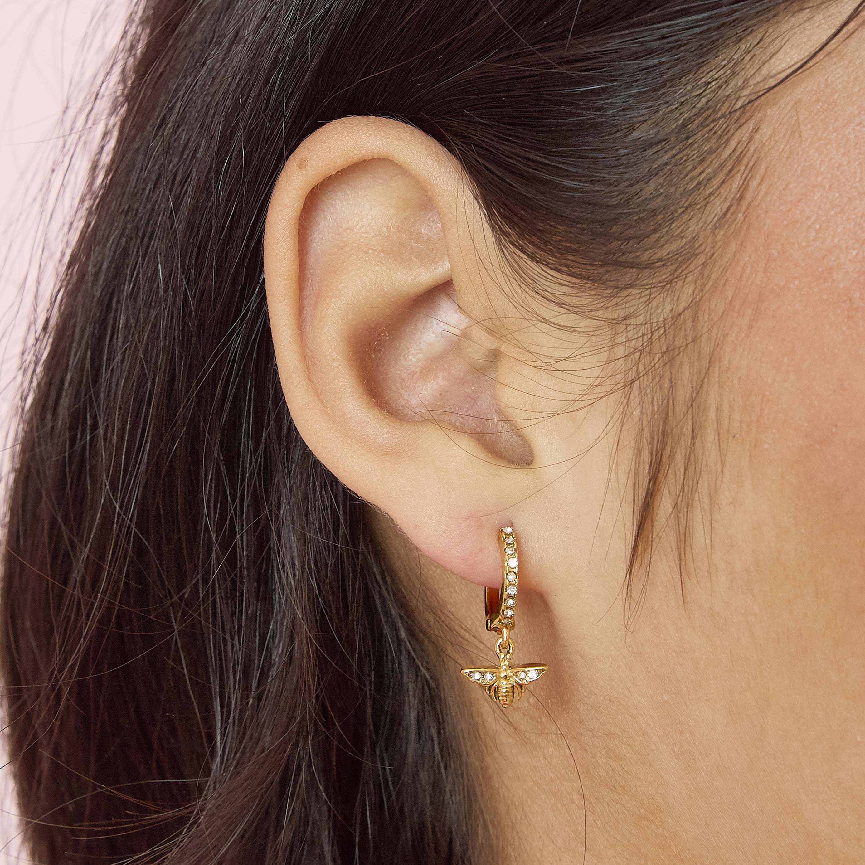 Ines Gold Crystal Bee Huggie Earrings - Image 2