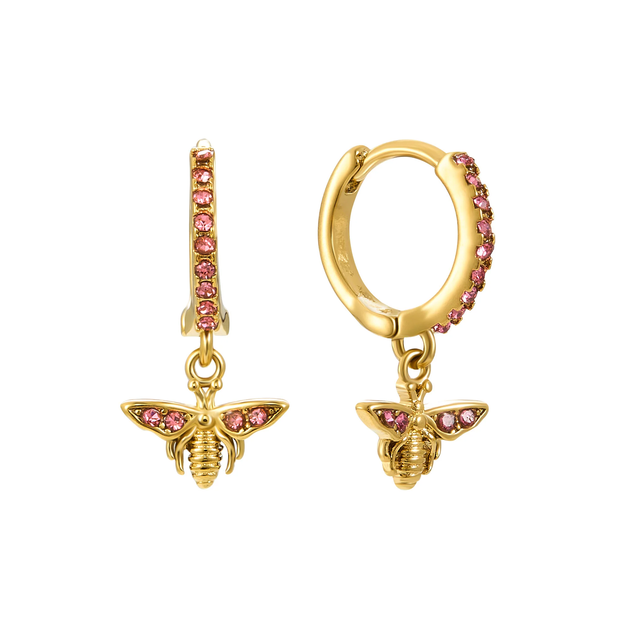 Ines Gold Pink Bee Huggie Earrings