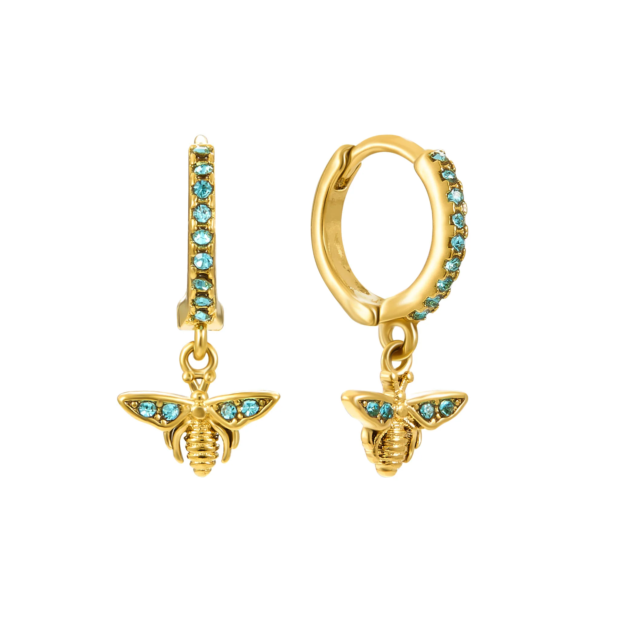 Ines Gold Turquoise Bee Huggie Earrings