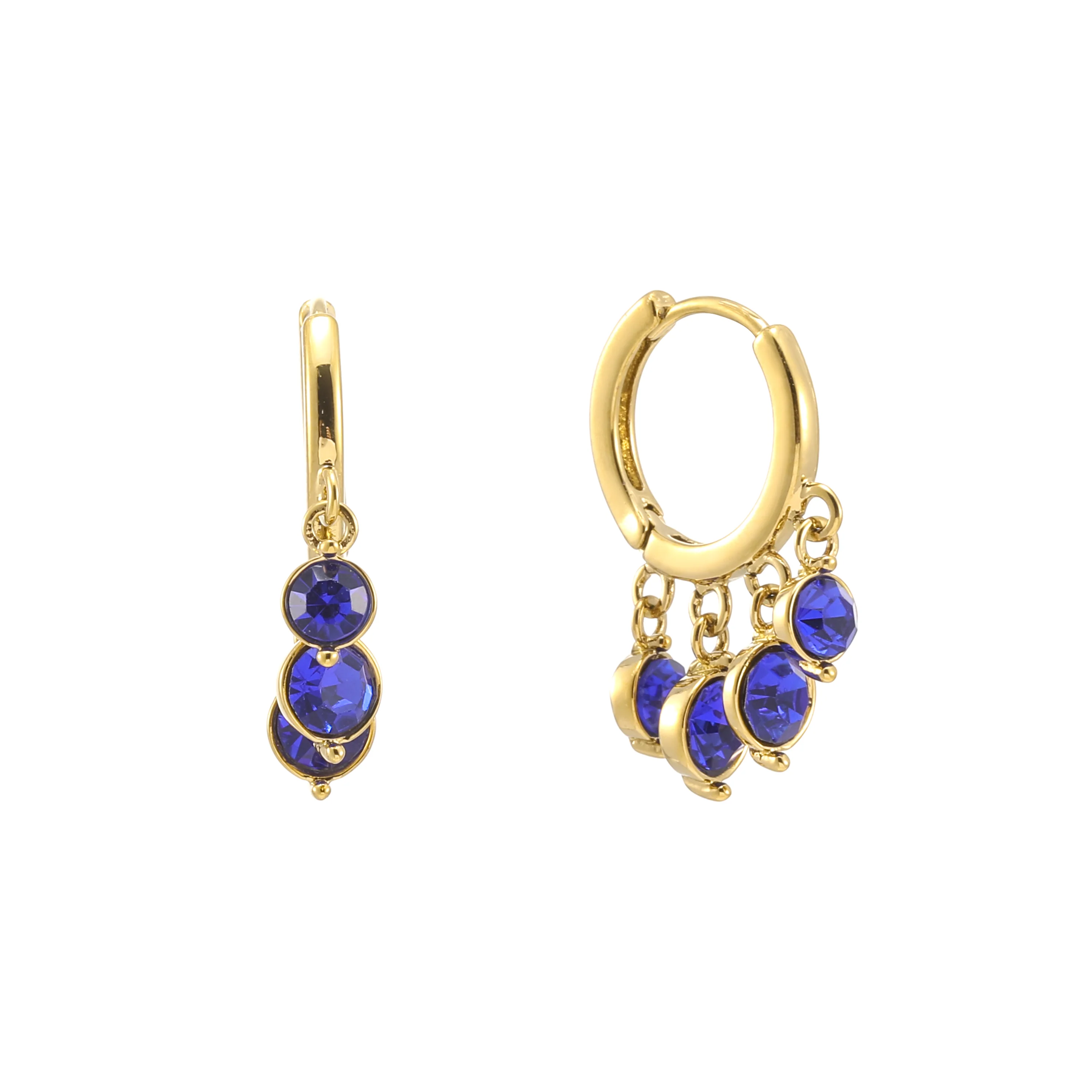 Iris Gold Blue Waterfall Huggie Earrings
