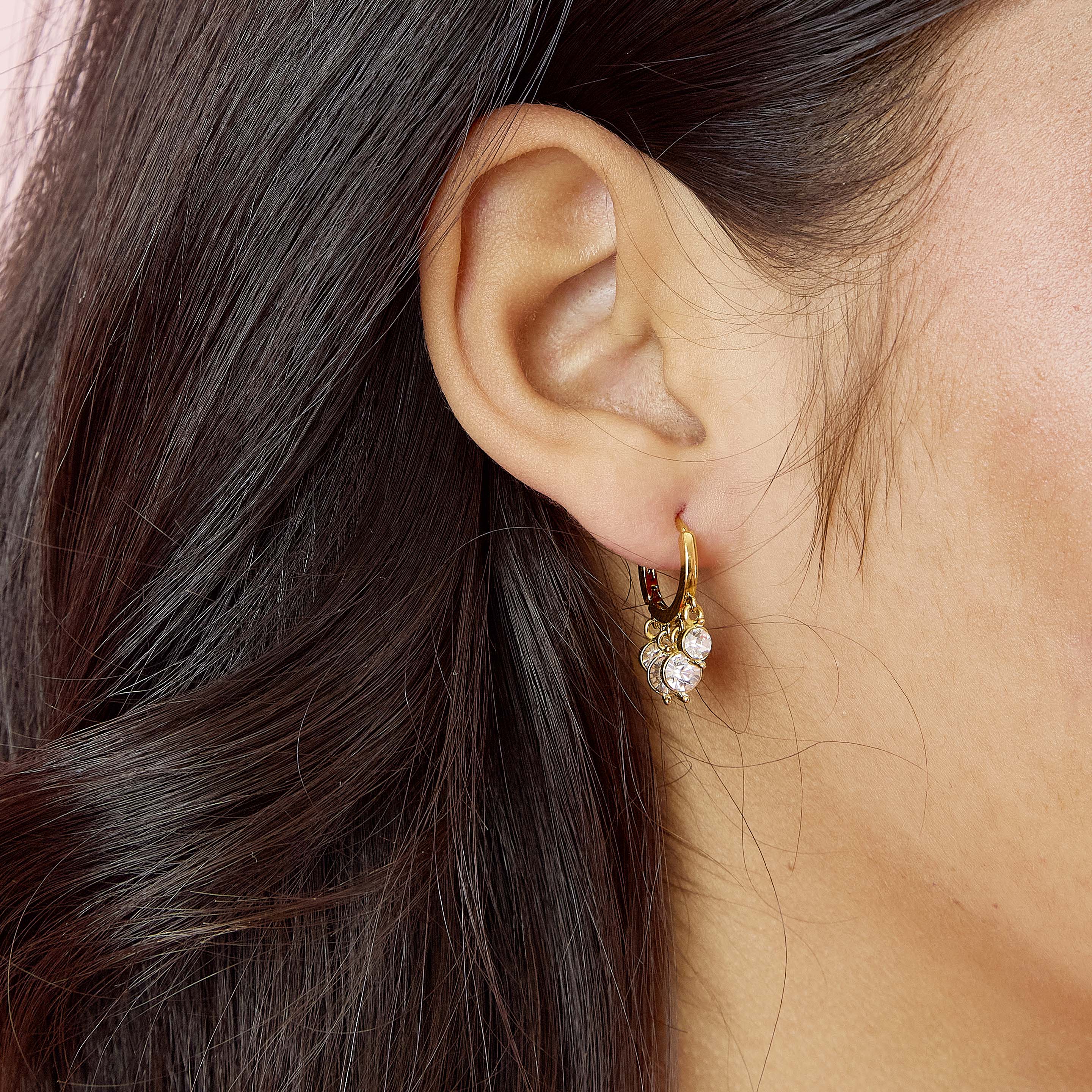 Iris Gold Crystal Waterfall Huggie Earrings - Image 2