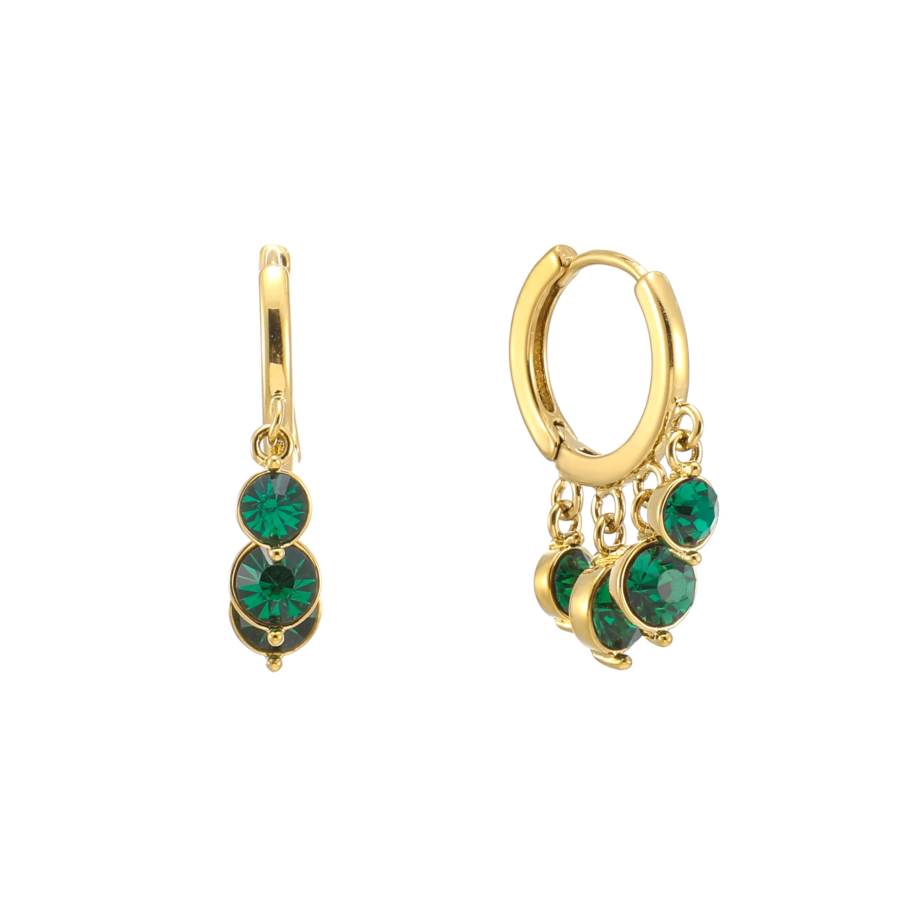 Iris Gold Green Waterfall Droplet Huggie Earrings