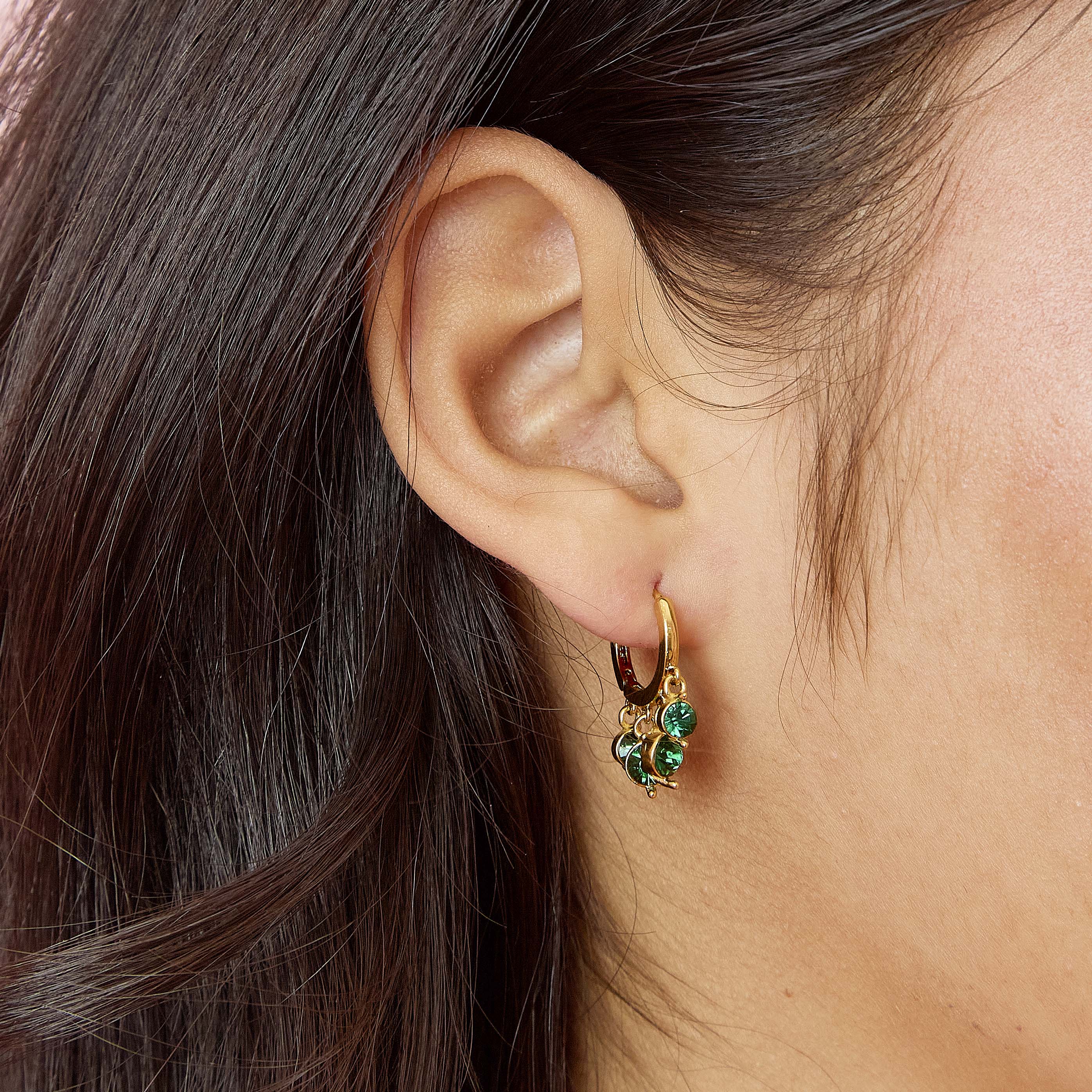 Iris Gold Green Waterfall Droplet Huggie Earrings - Image 2