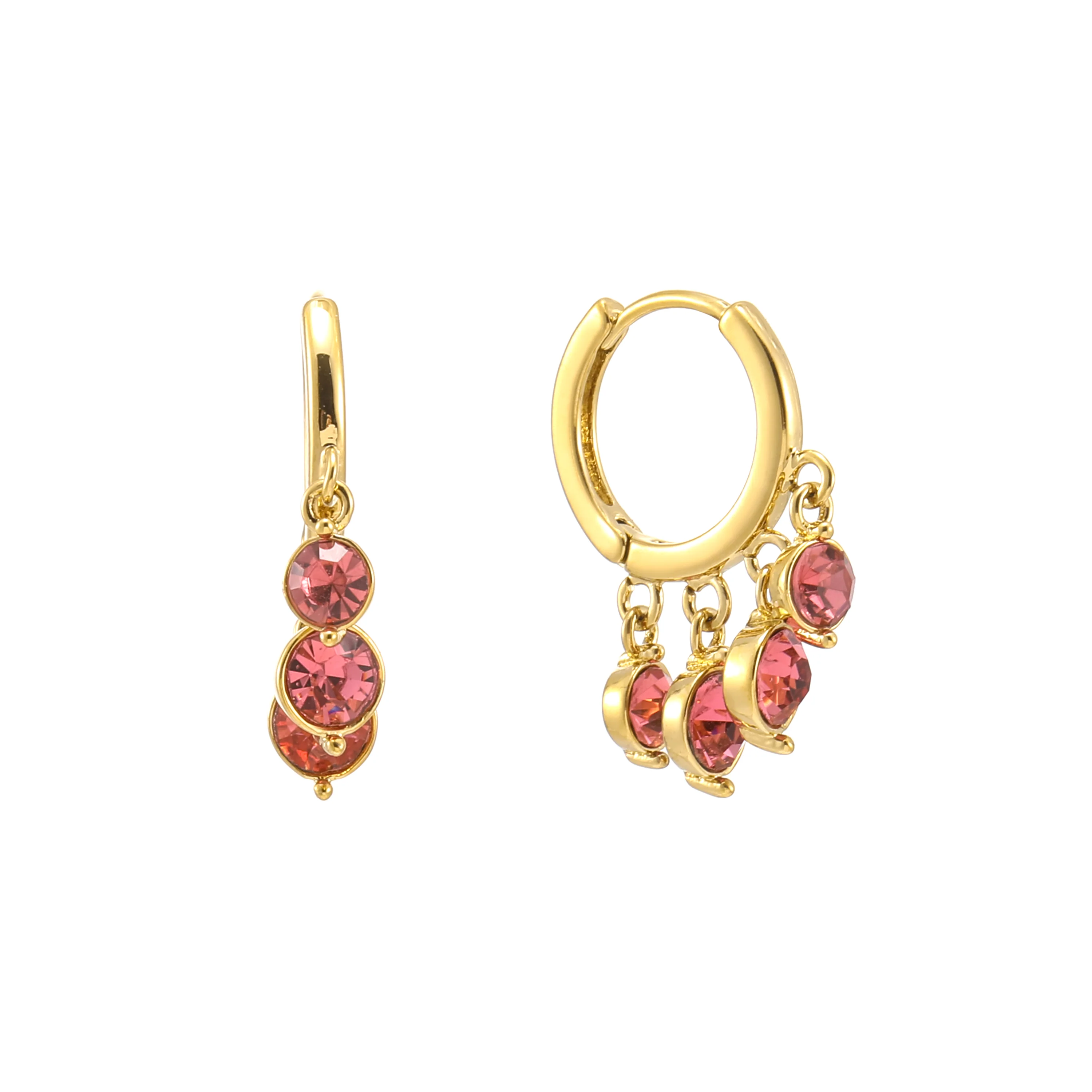 Iris Gold Pink Waterfall Huggie Earrings