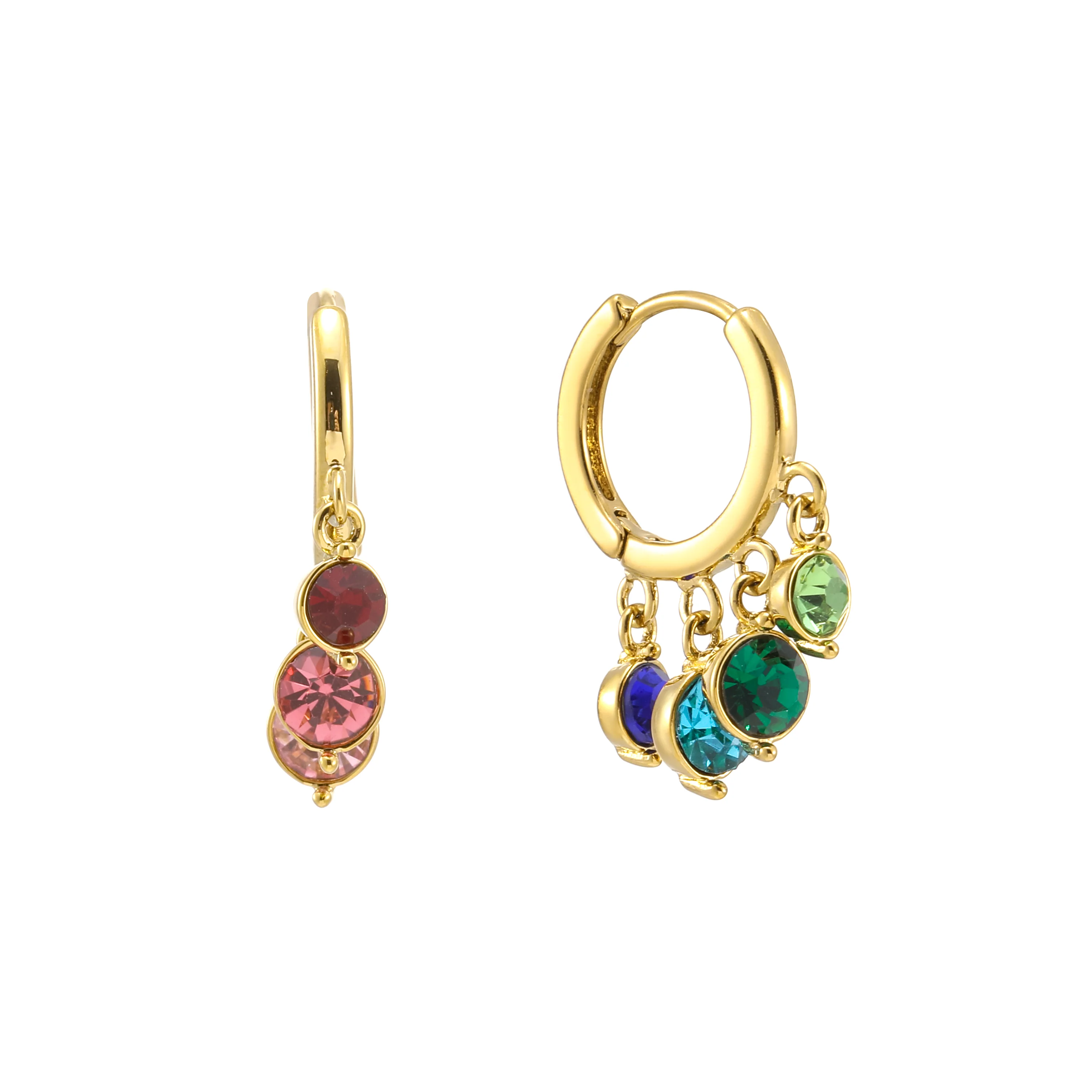 Iris Gold Rainbow Waterfall Droplet Huggie Earrings
