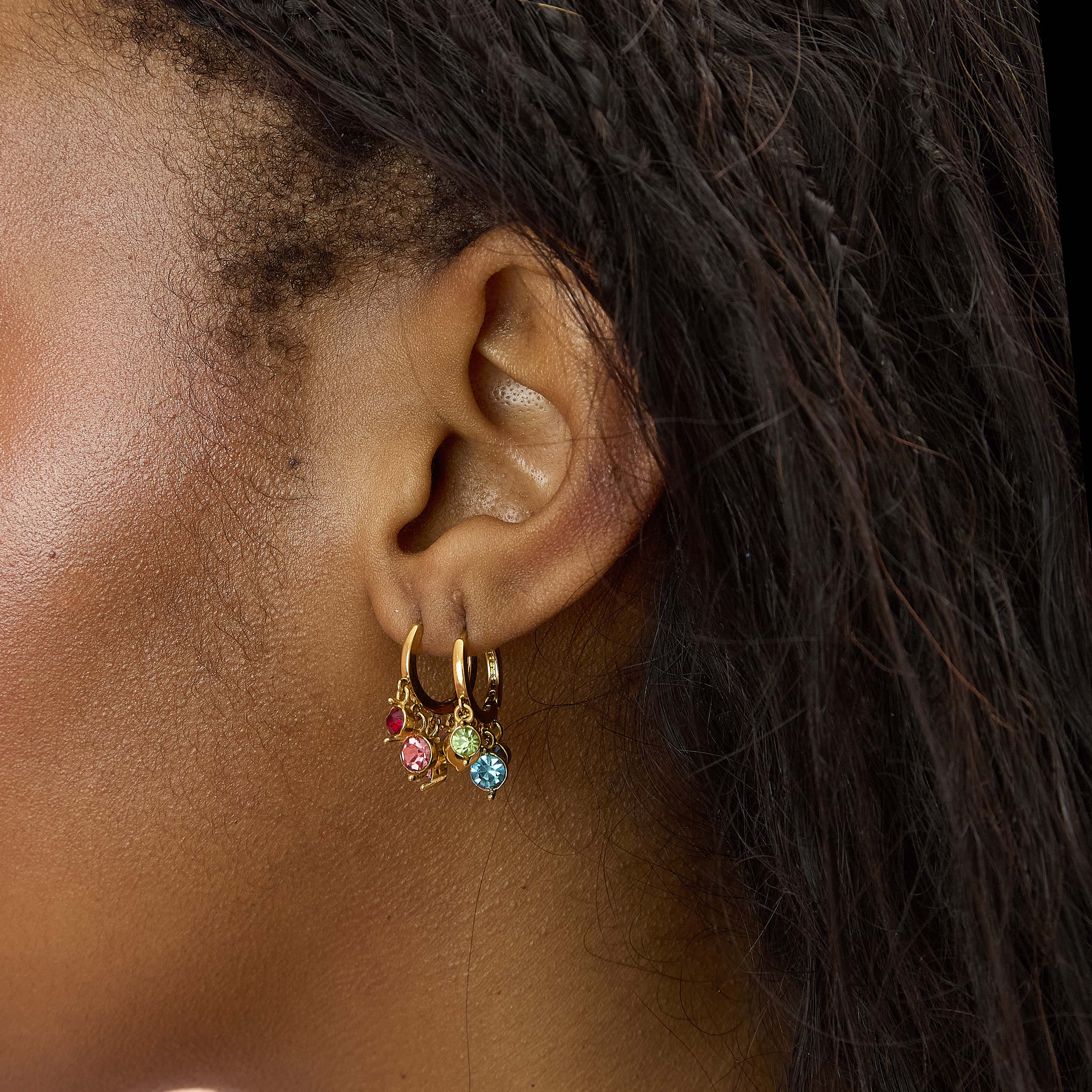Iris Gold Rainbow Waterfall Droplet Huggie Earrings - Image 2