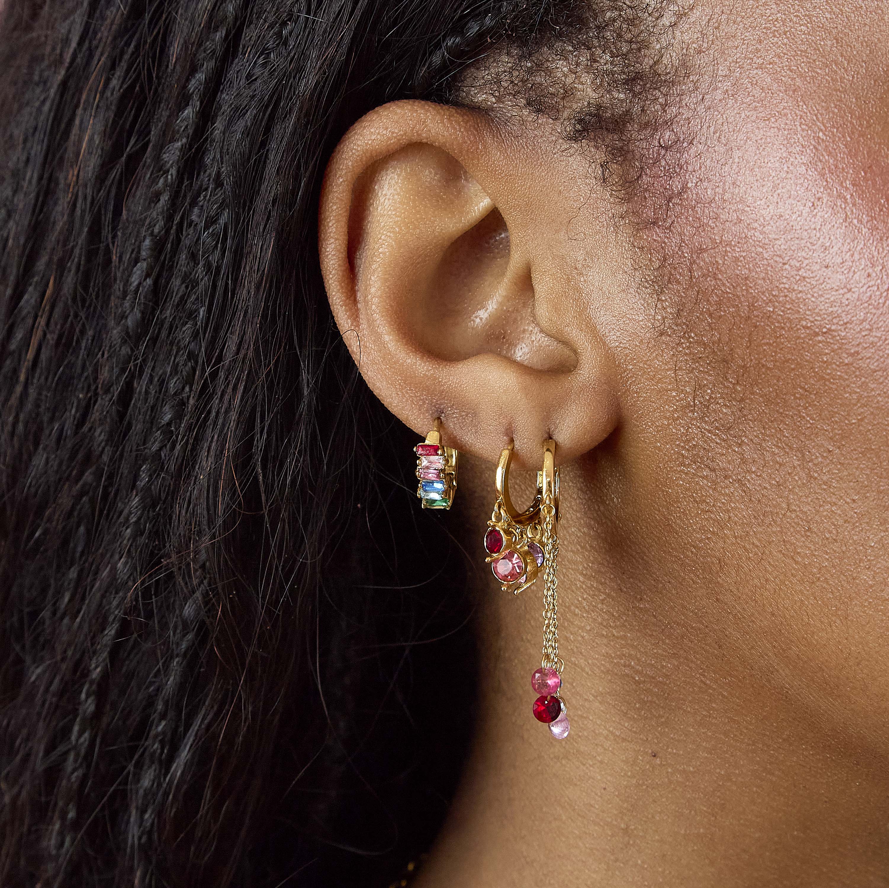 Iris Gold Rainbow Waterfall Droplet Huggie Earrings - Image 3