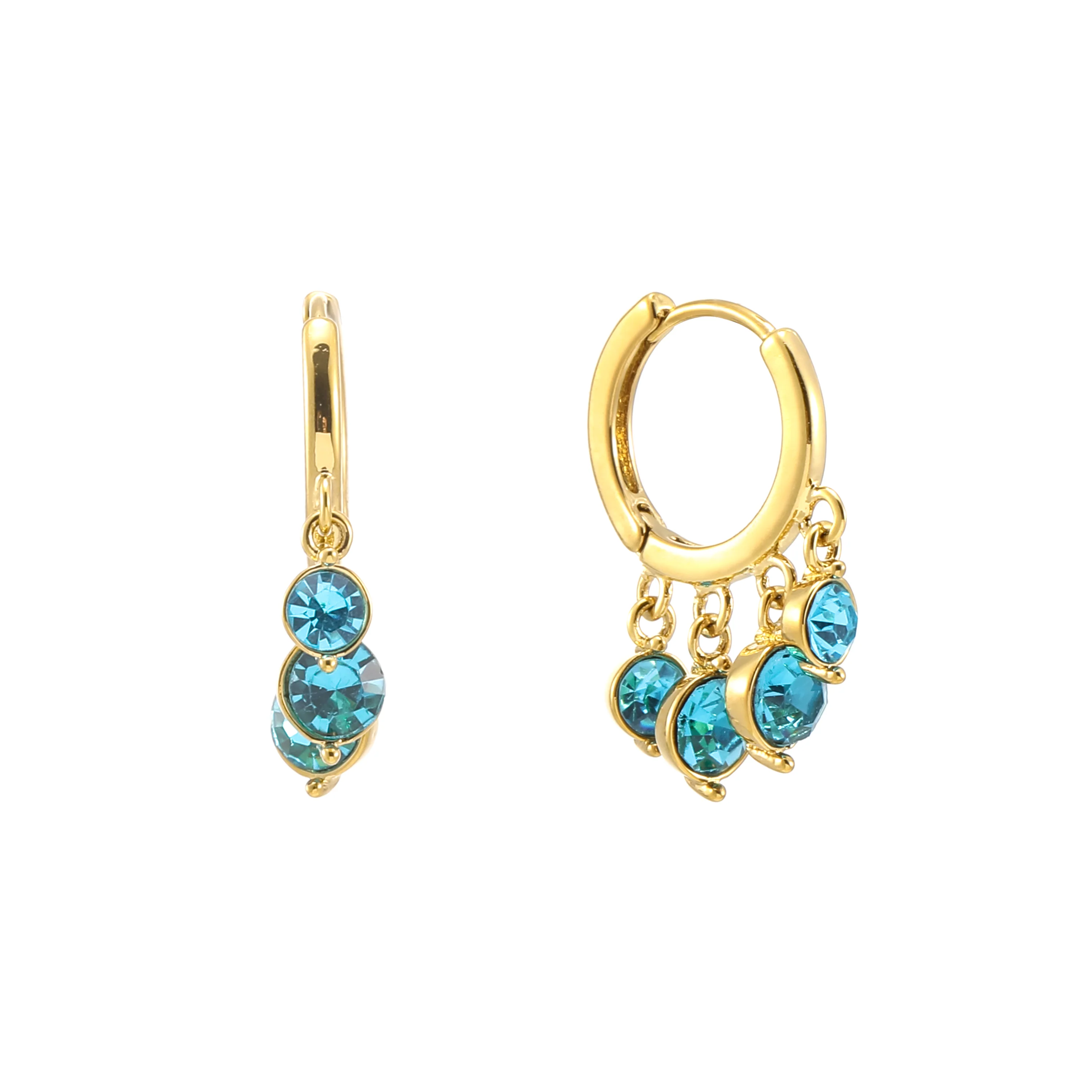 Iris Gold Turquoise Waterfall Huggie Earrings