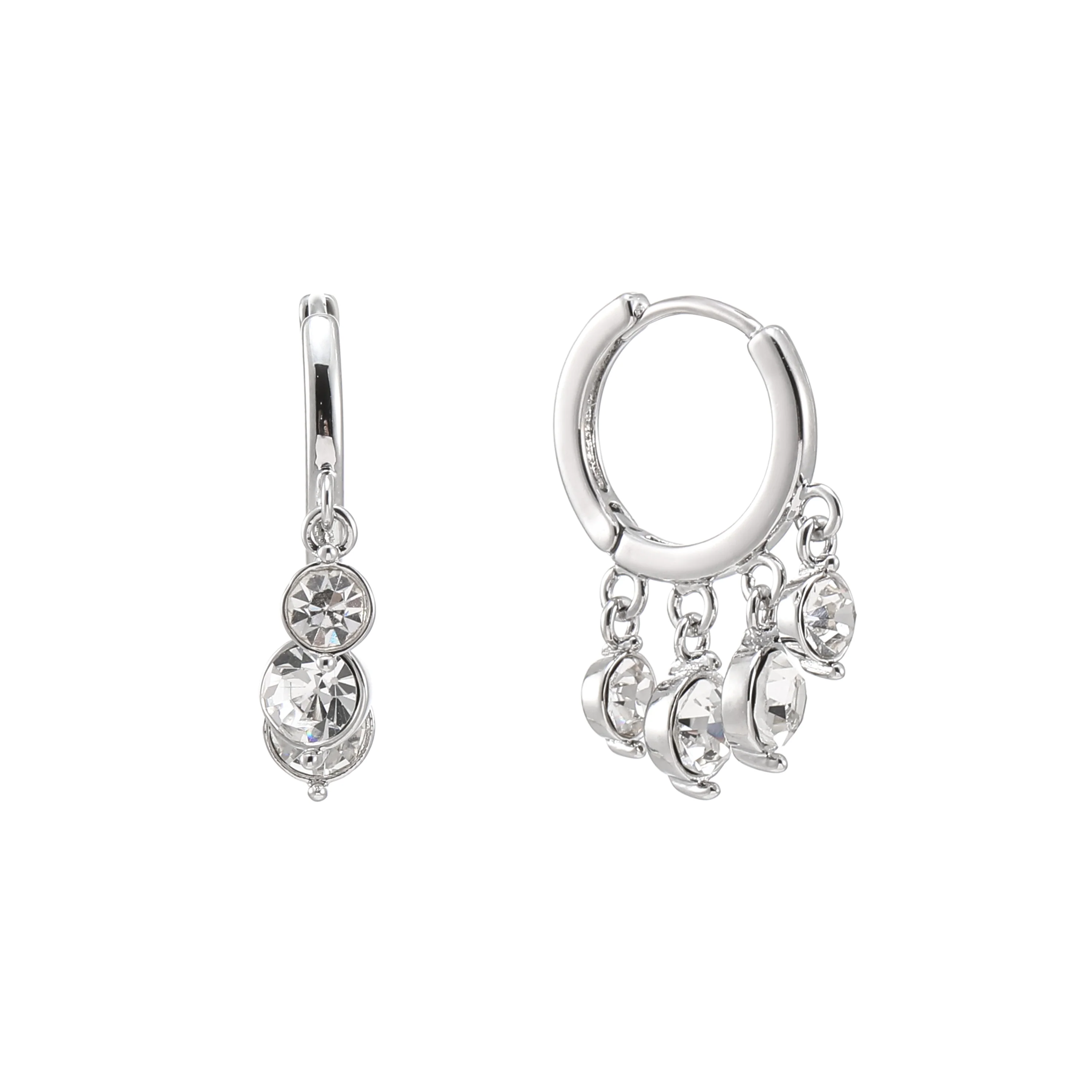 Iris Silver Crystal Waterfall Huggie Earrings