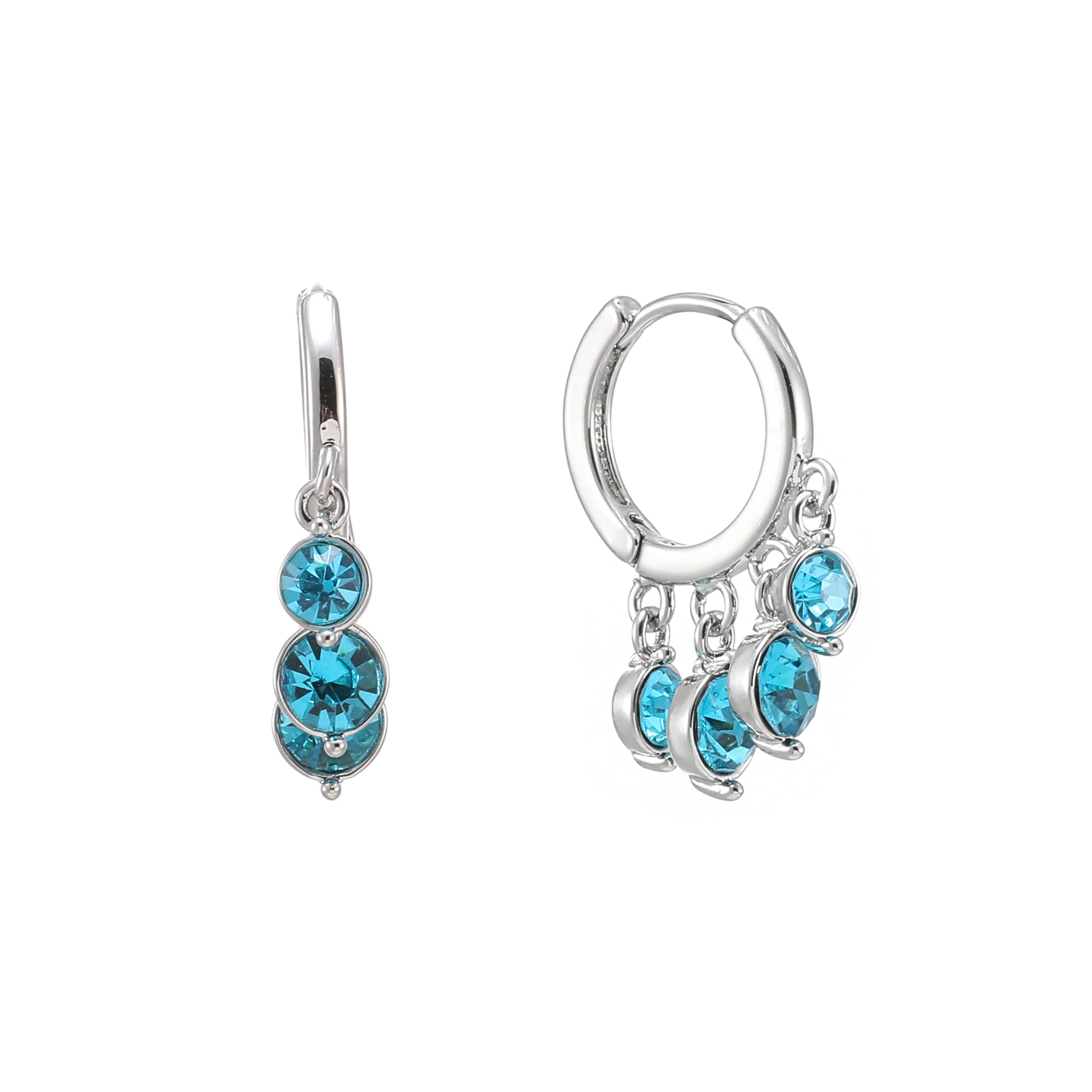 Iris Silver Turquoise Waterfall Huggie Earrings