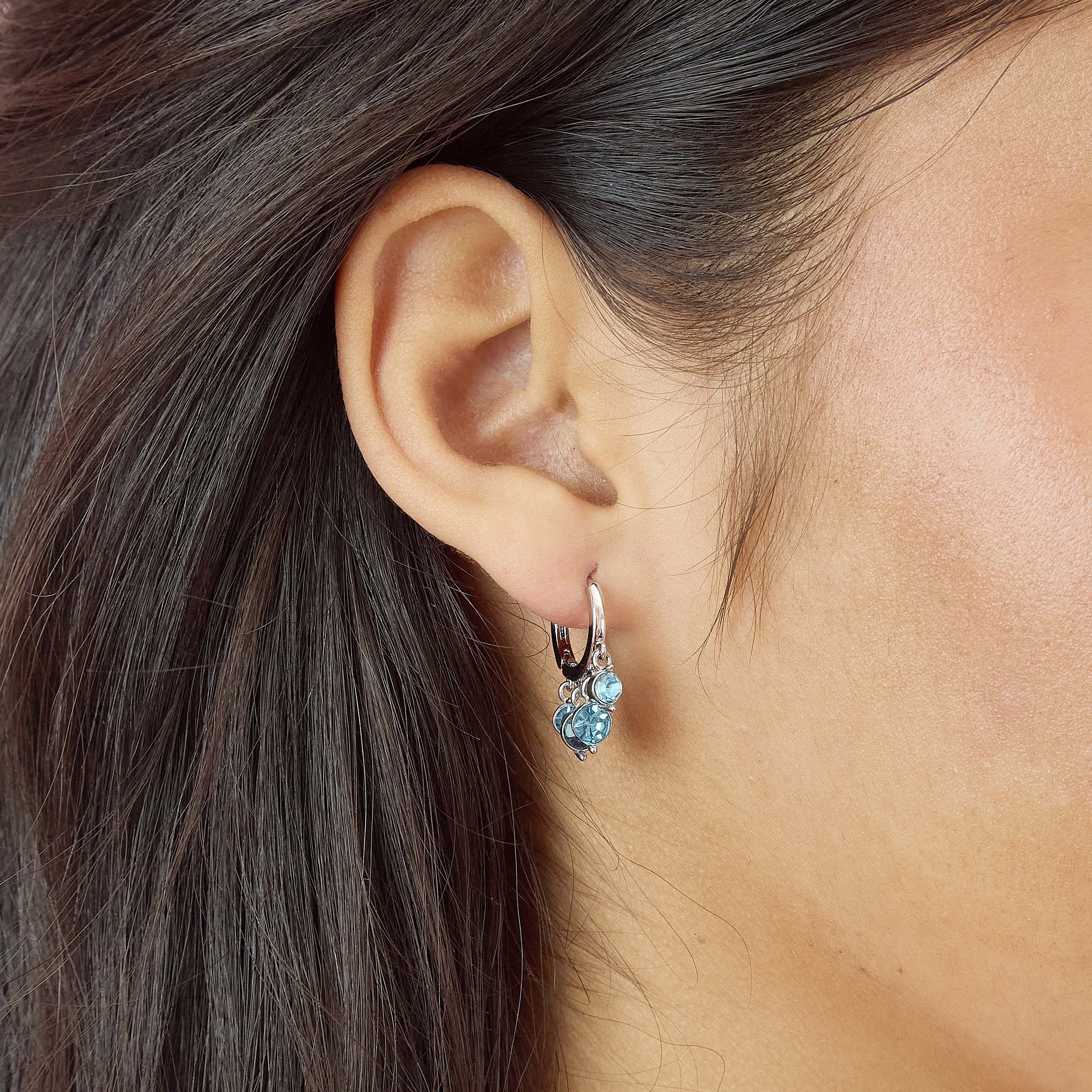 Iris Silver Turquoise Waterfall Huggie Earrings - Image 2