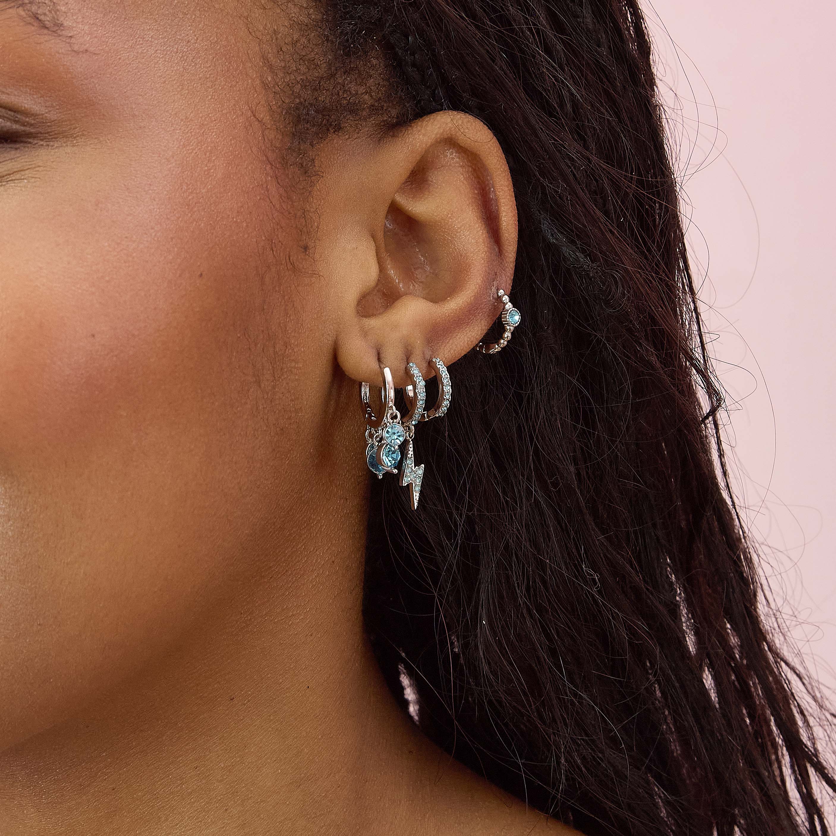 Iris Silver Turquoise Waterfall Huggie Earrings - Image 3