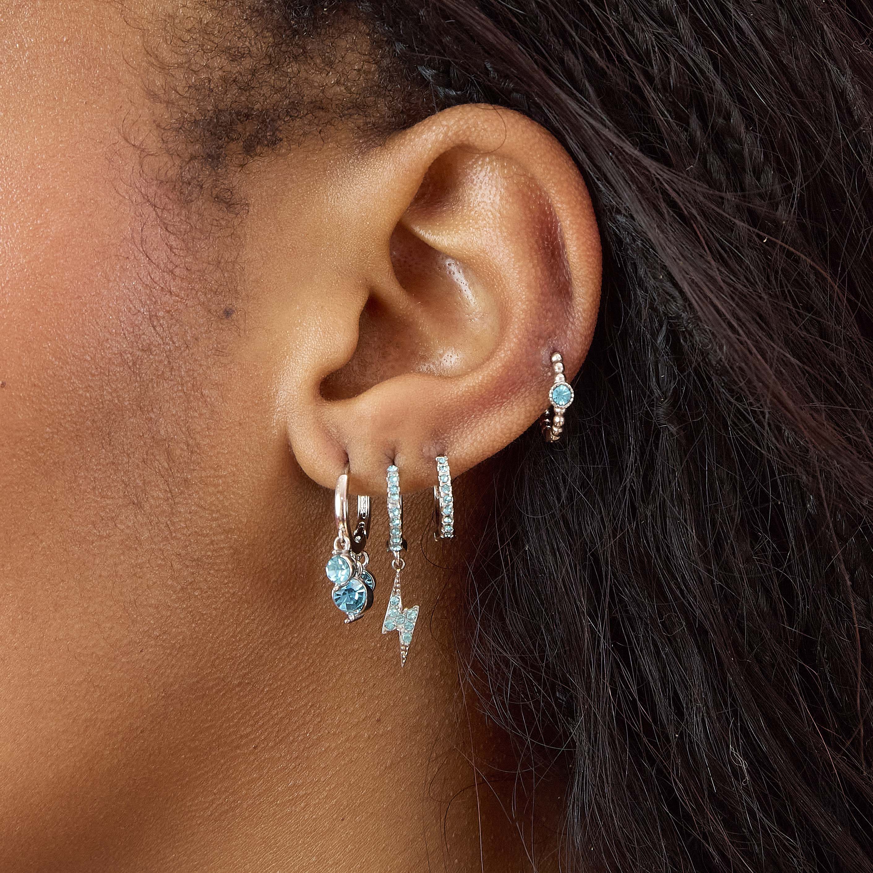 Iris Silver Turquoise Waterfall Huggie Earrings - Image 4