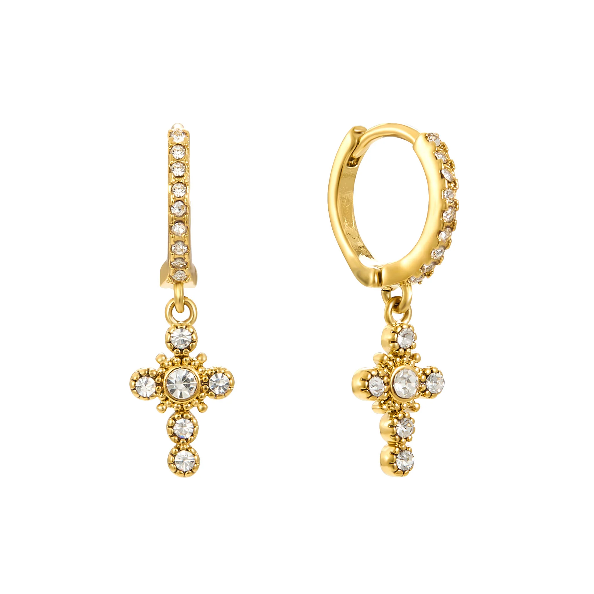 Isabella Gold Crystal Cross Huggie Earrings