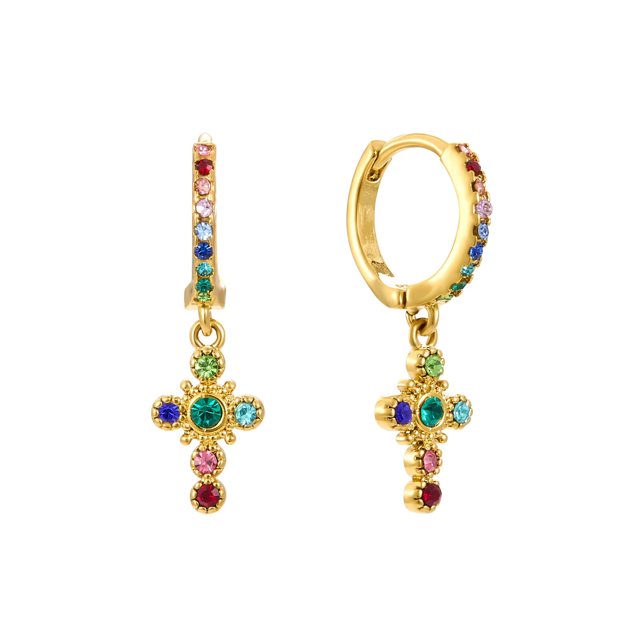 Isabella Gold Rainbow Cross Huggie Earrings