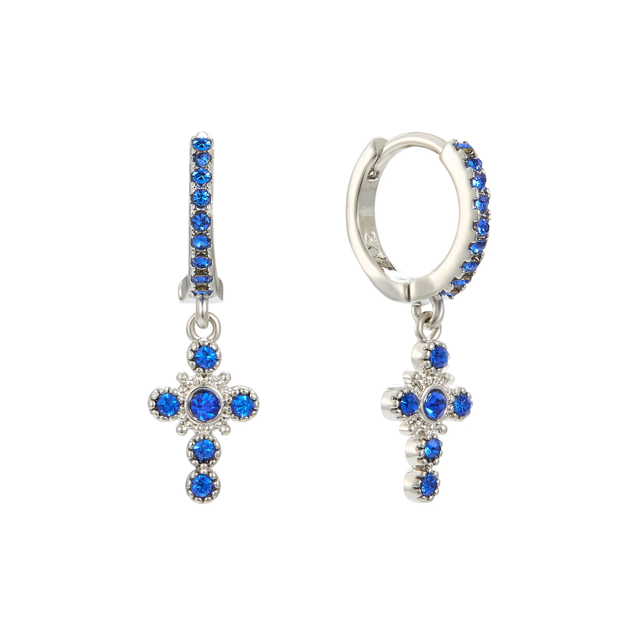 Isabella Silver Blue Cross Huggie Earrings
