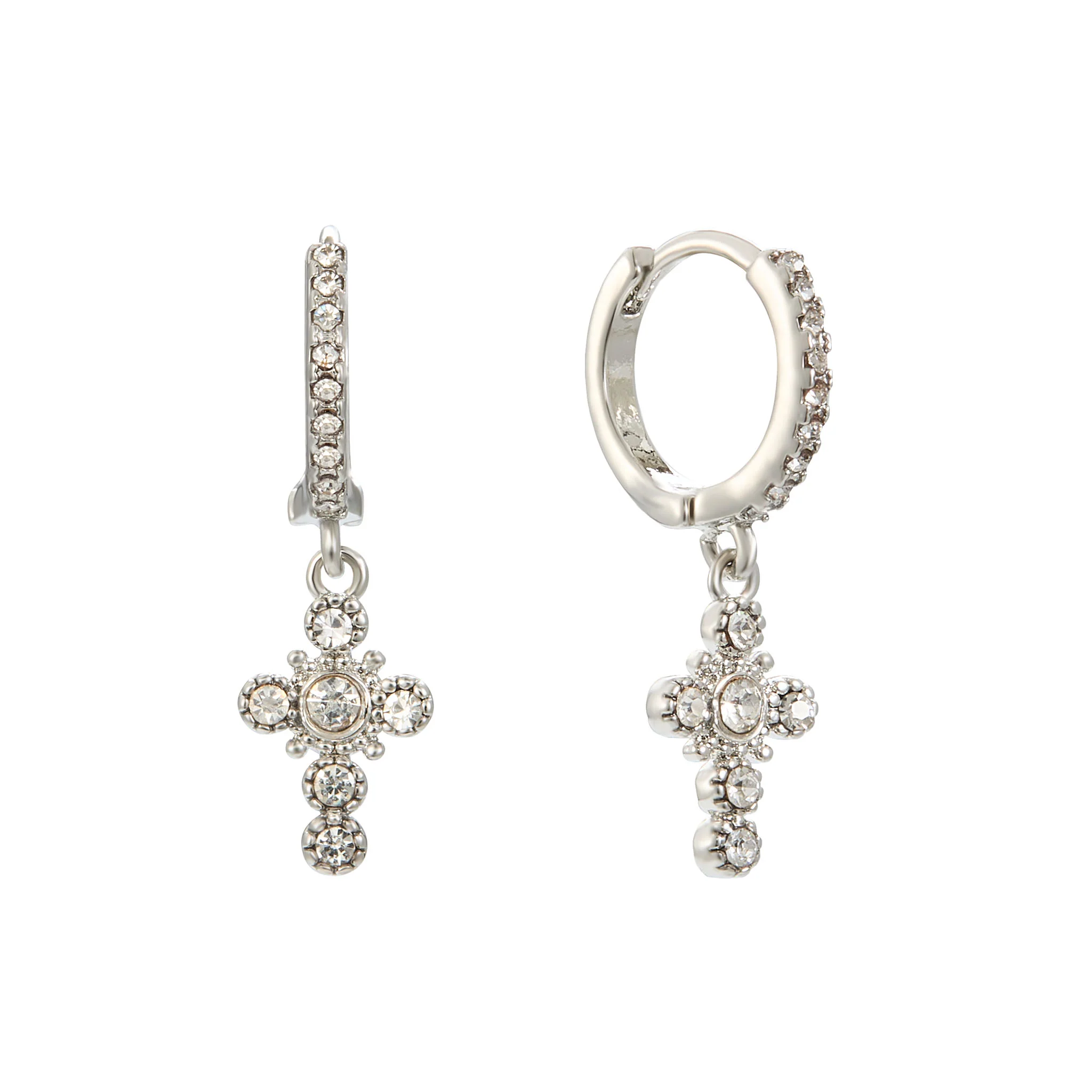 Isabella Silver Crystal Cross Huggie Earrings