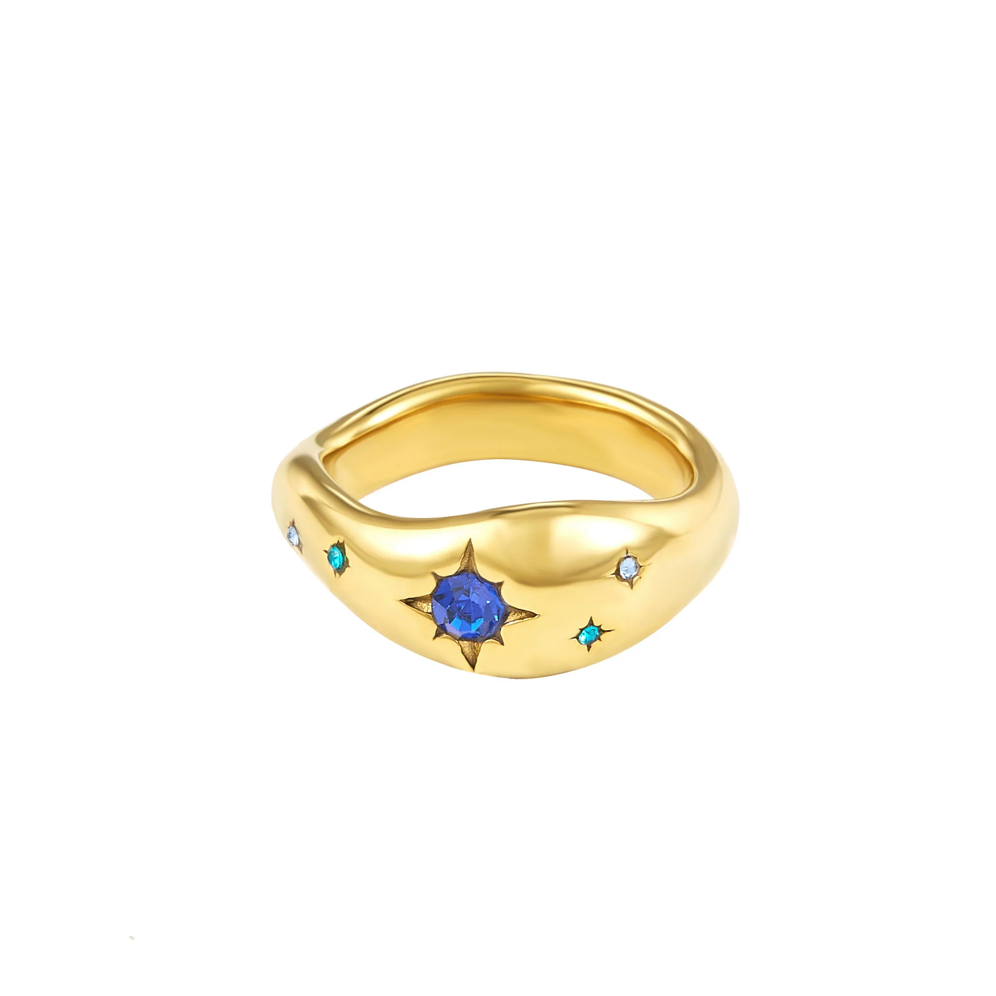 Julie Gold Blue Cosmic Chunky Star Ring