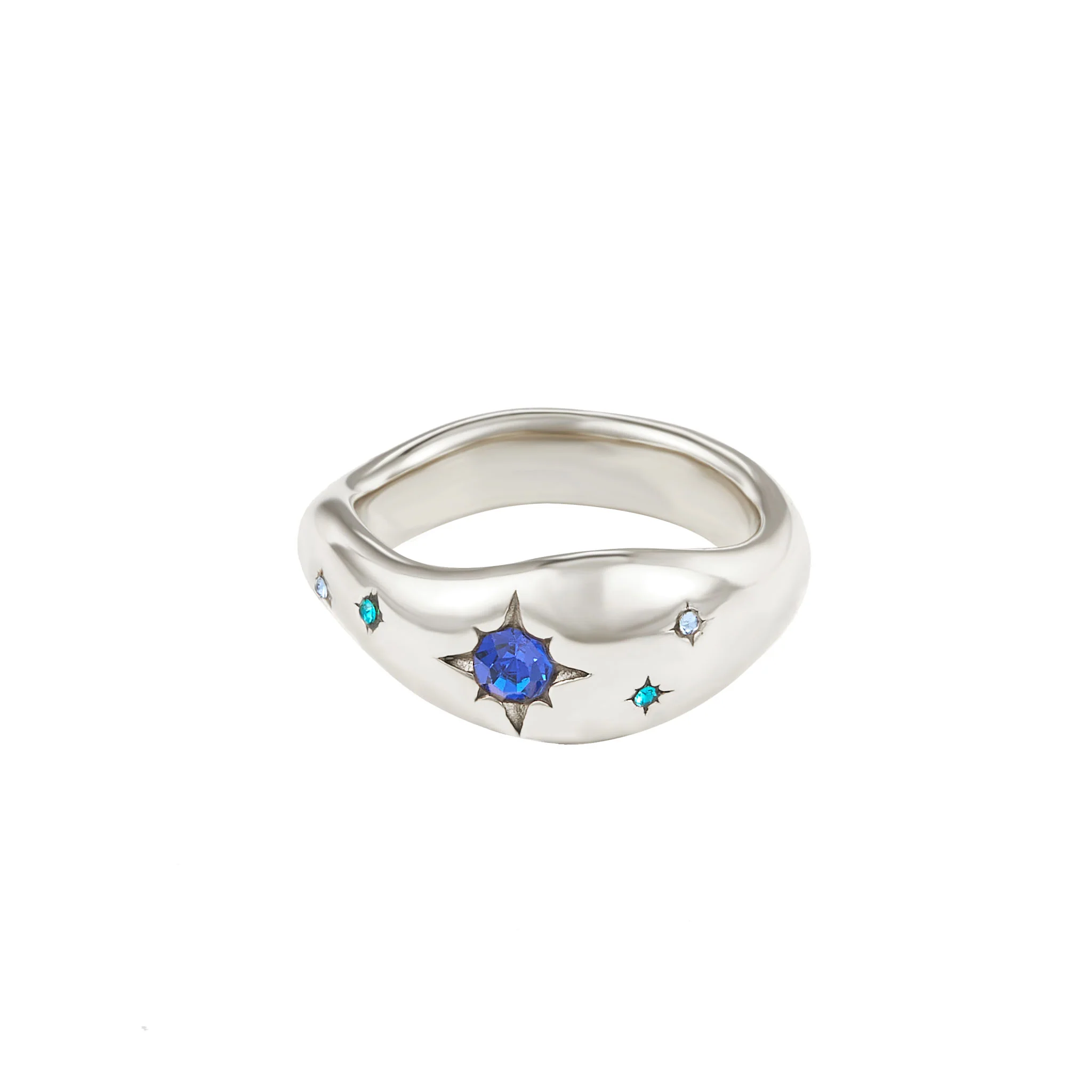 Julie Silver Blue Cosmic Chunky Star Ring