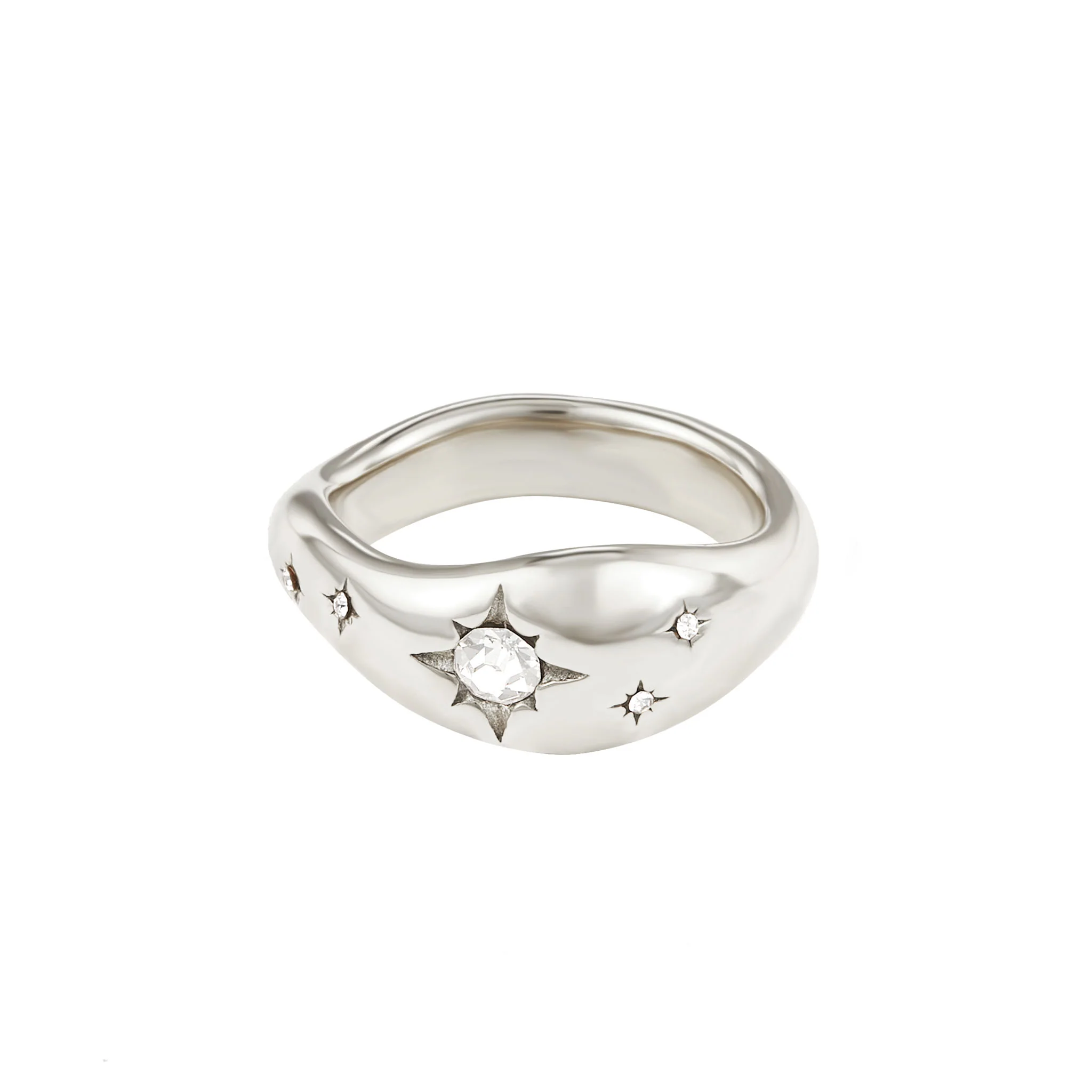Julie Silver Crystal Cosmic Chunky Star Ring