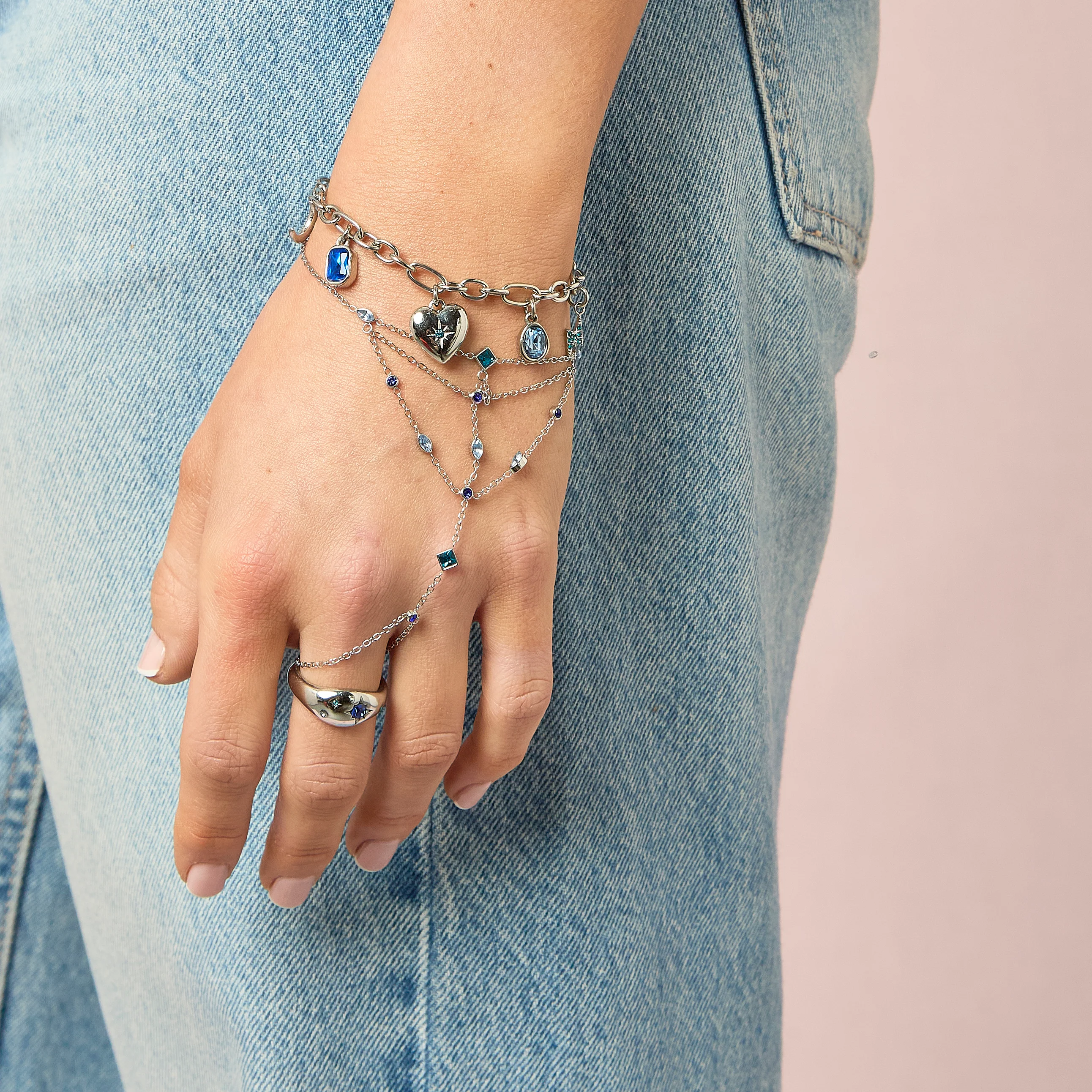 Kareena Silver Blue Hand Chain - Image 7
