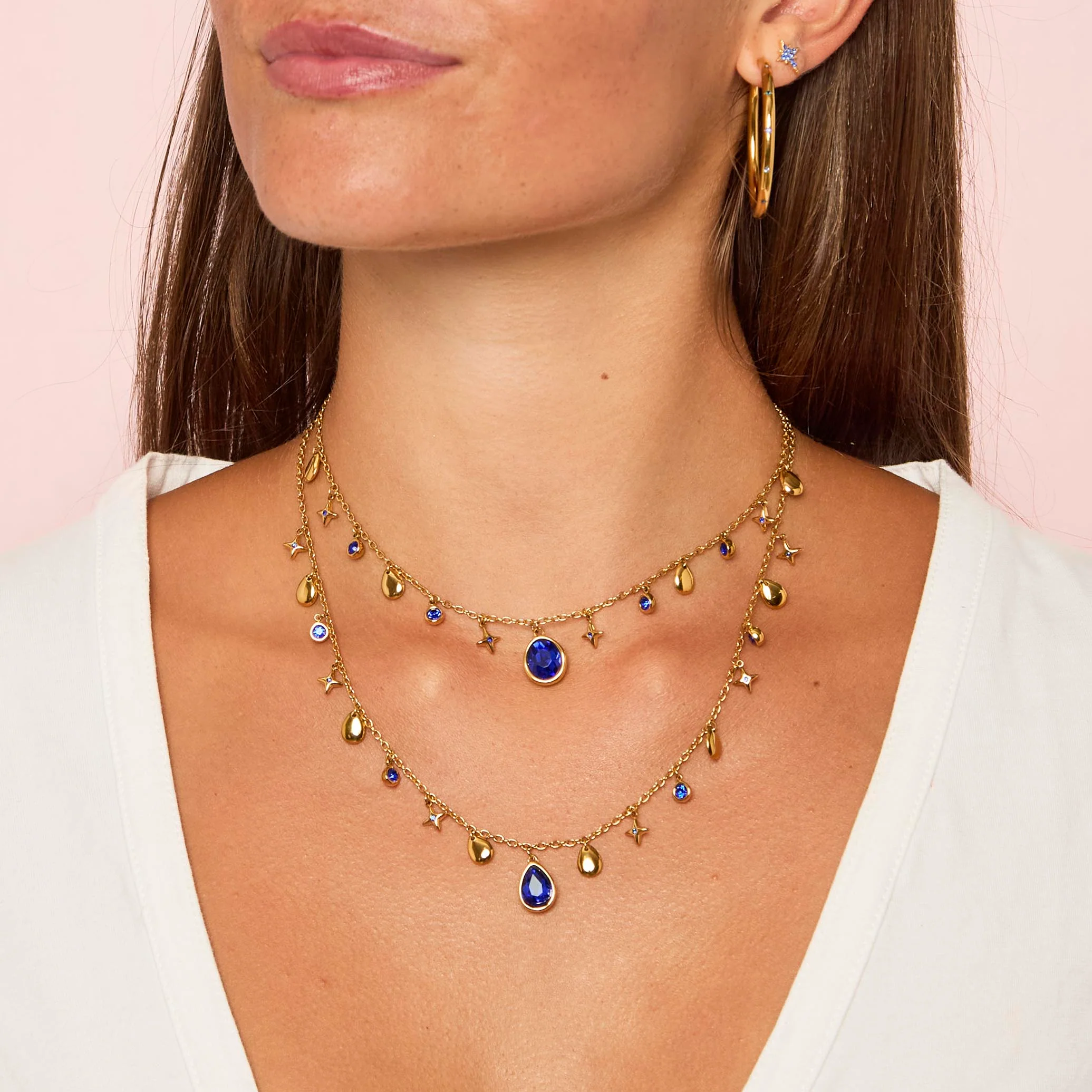Florence Gold Blue Star Stacking Necklace - Image 2