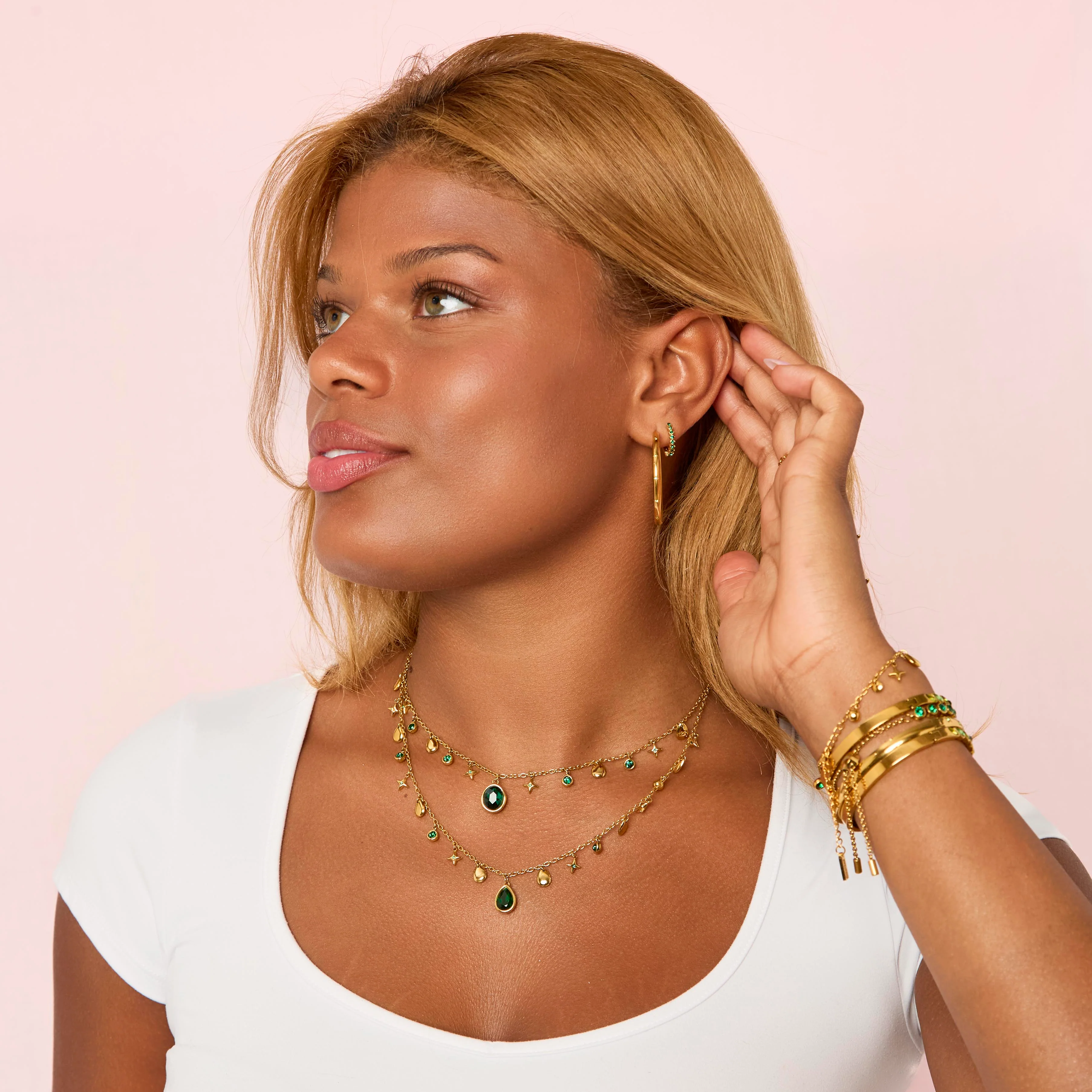 Kezia Gold Green Star Stacking Necklace - Image 2