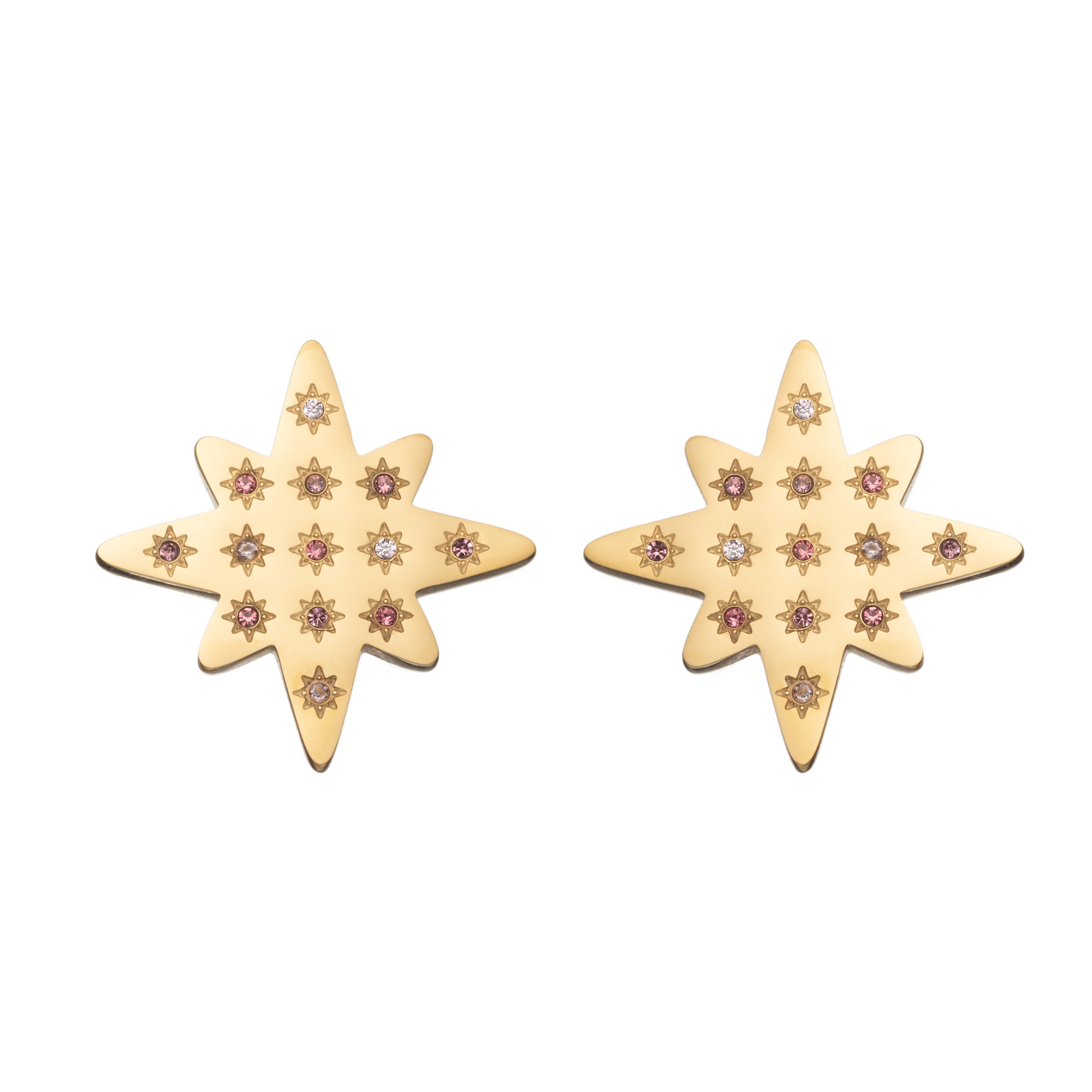 Kiki Gold Multi-Pink Star Stud Earrings