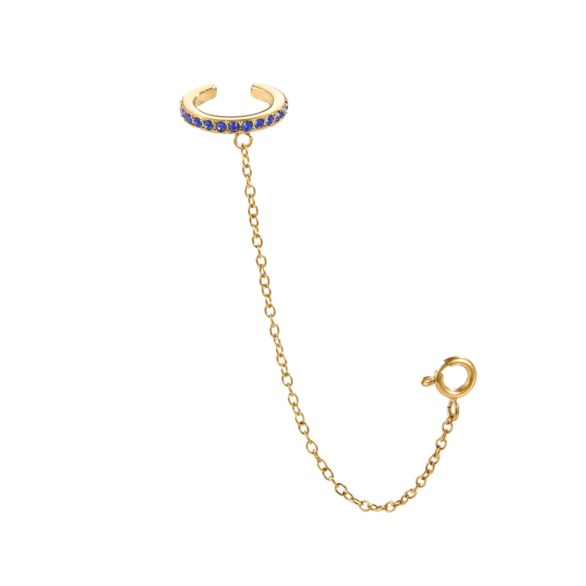 Kitty Gold Blue Dainty Cuff & Ear Chain