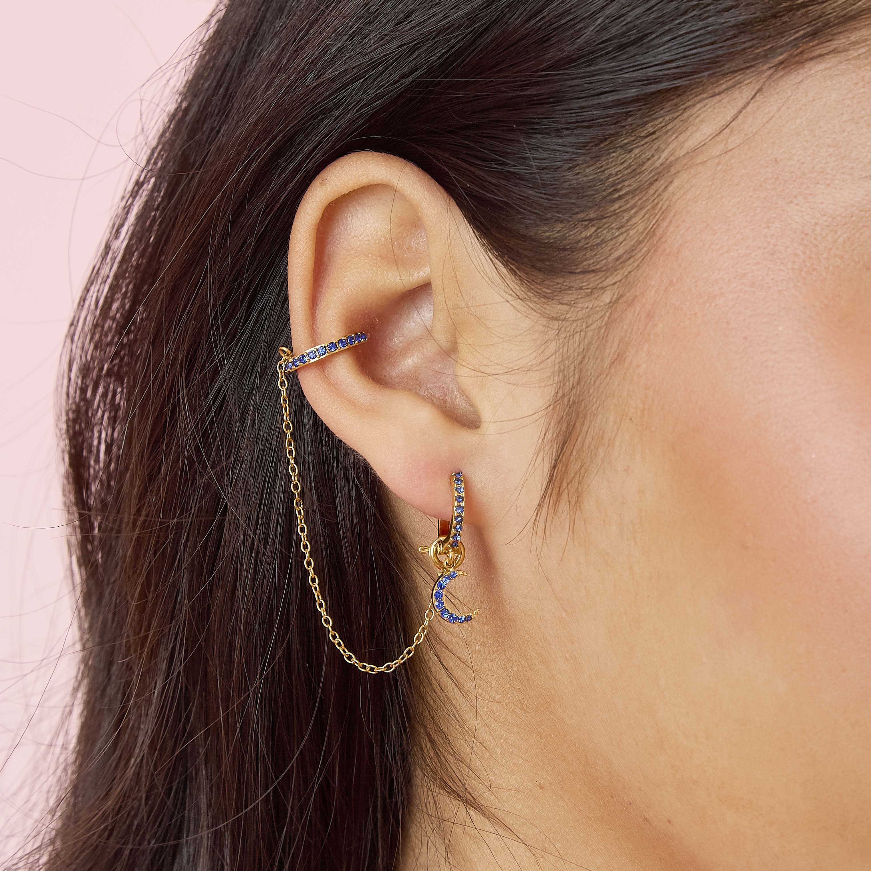 Kitty Gold Blue Dainty Cuff & Ear Chain - Image 2