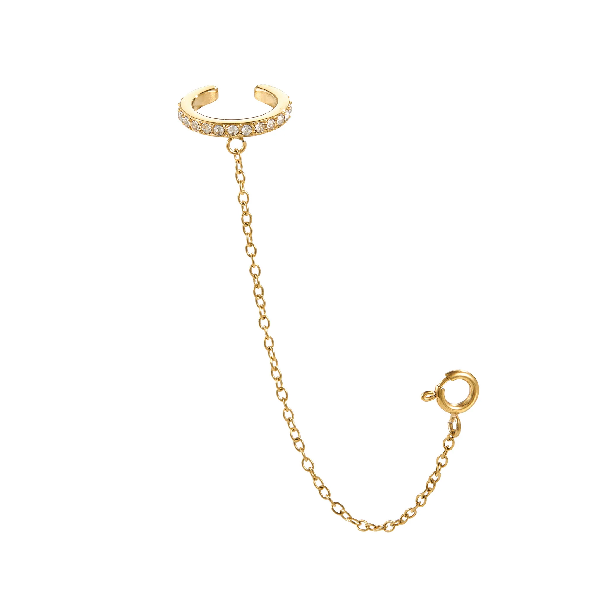 Kitty Gold Crystal Dainty Cuff & Ear Chain