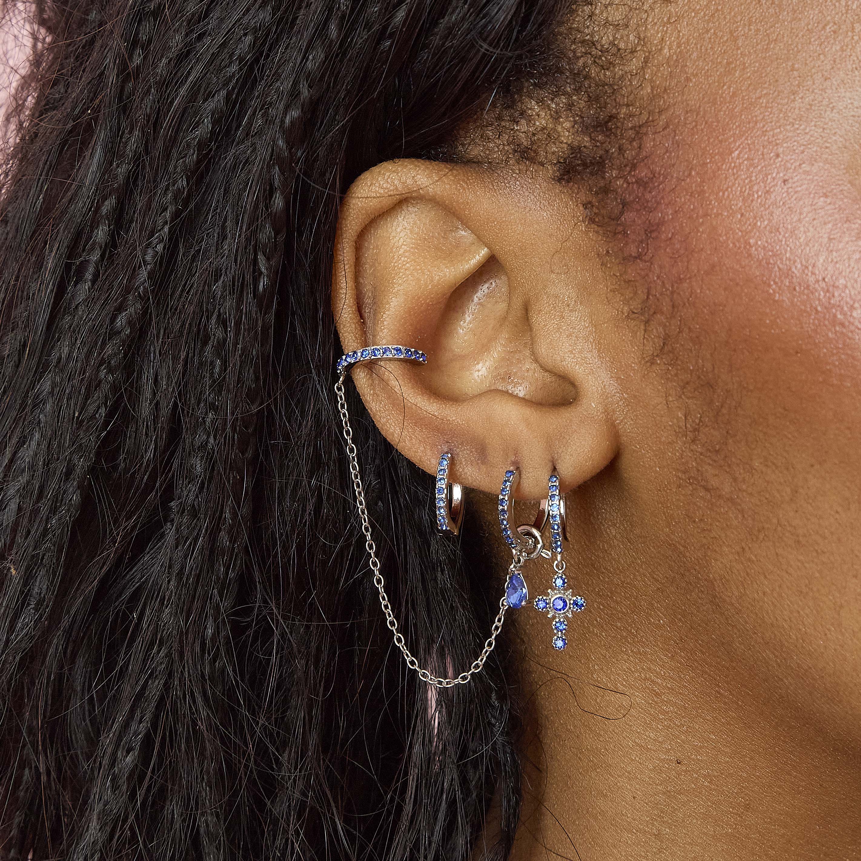 Kitty Silver Blue Dainty Cuff & Ear Chain - Image 2